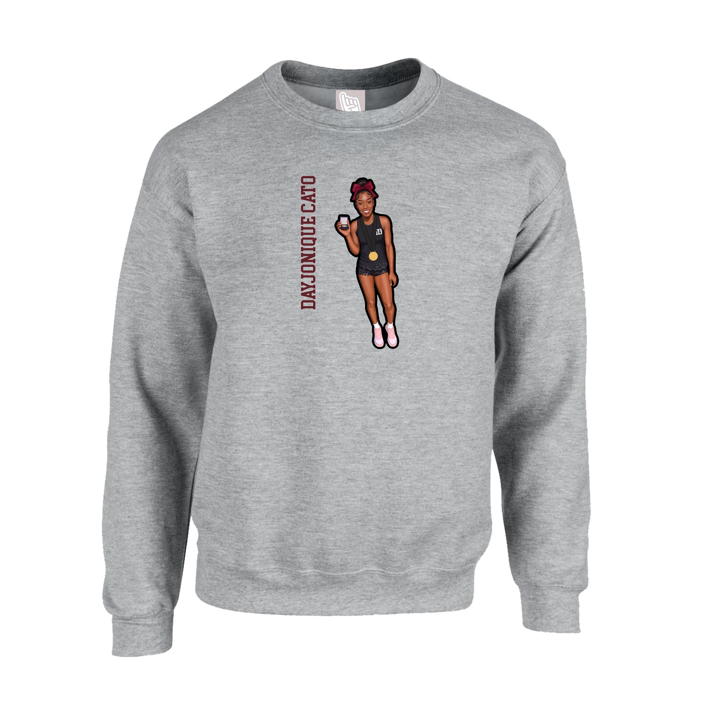 Fleece Crew — Name Vertical in Grey