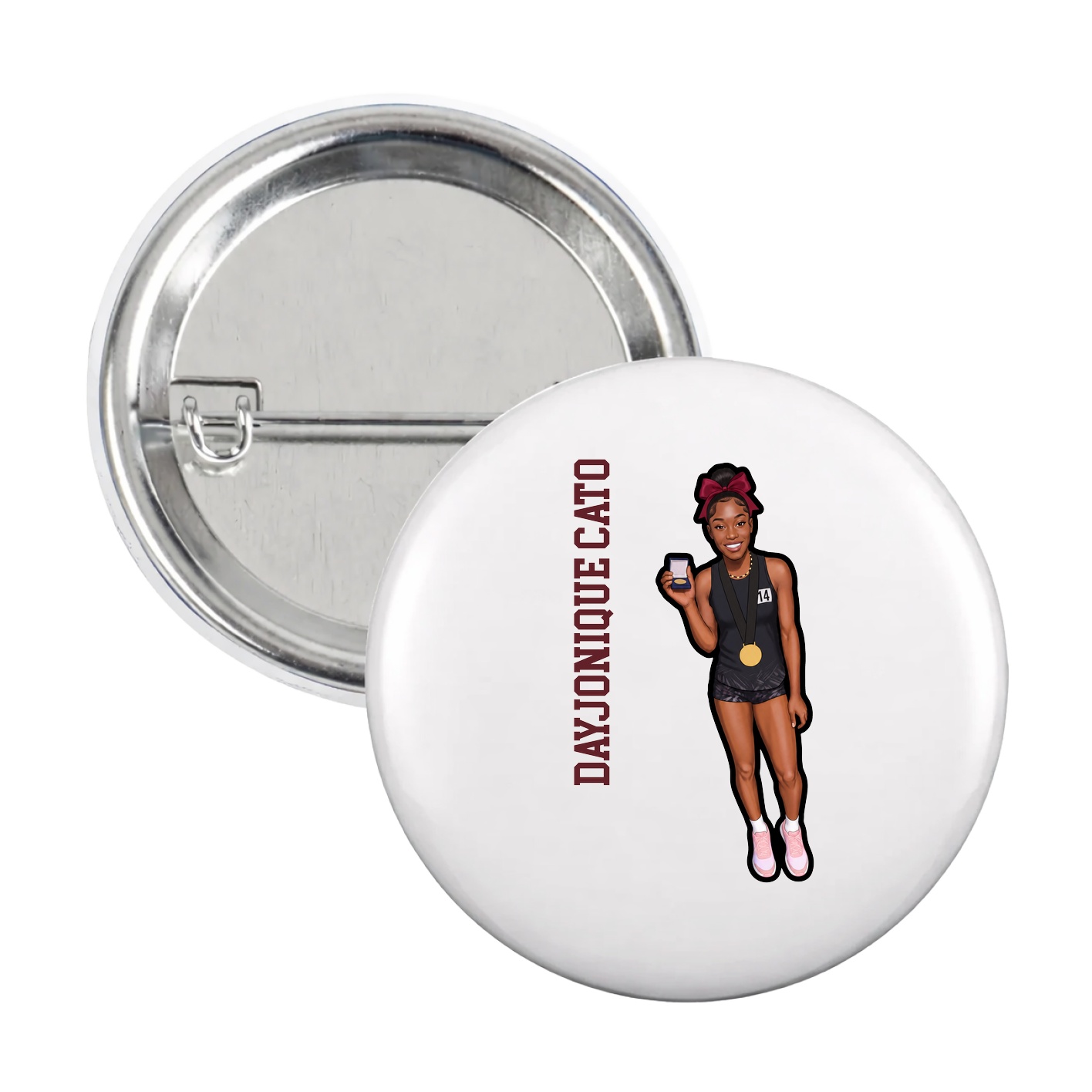 Game Day Button — Name Vertical in White