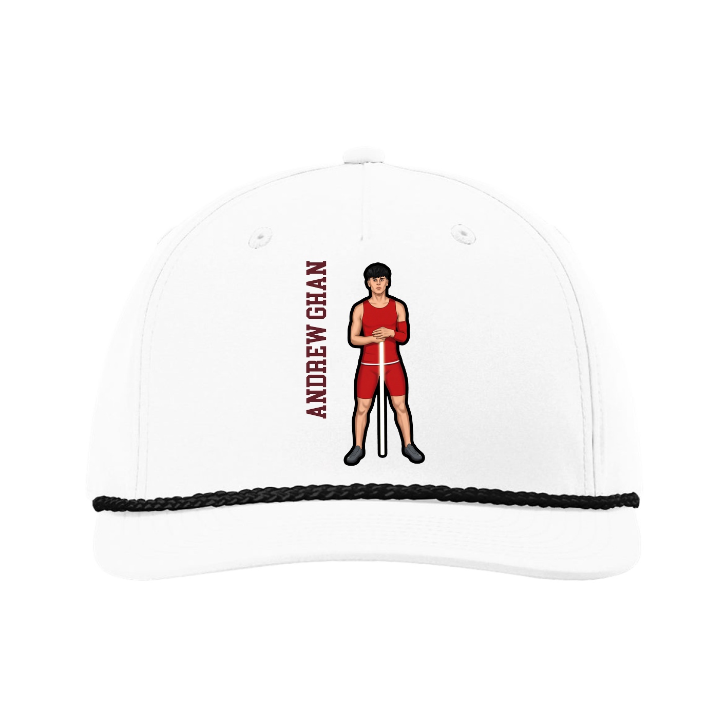 Five-Panel Classic Rope Cap — Name Vertical in White