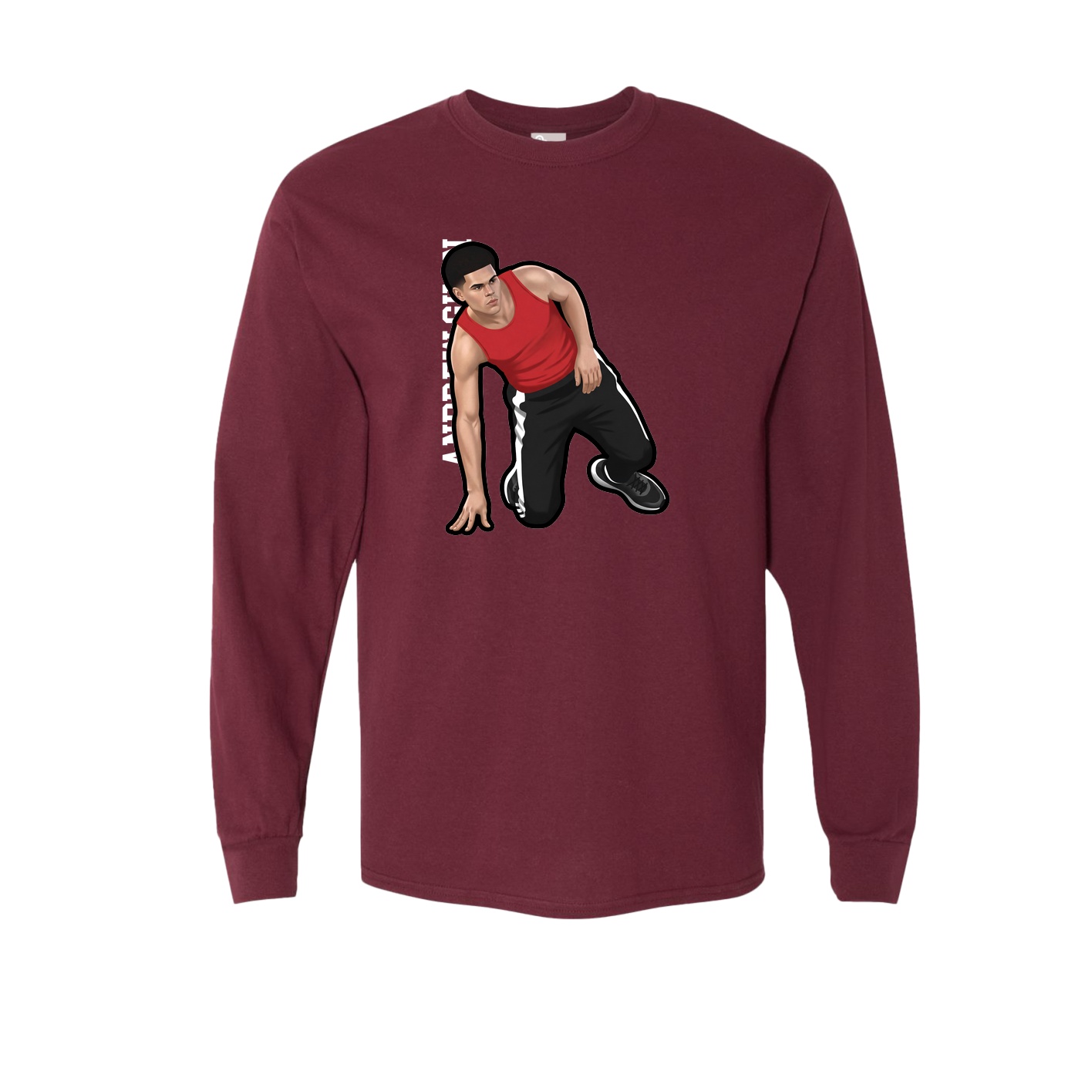 Long Sleeve Tee — Name Vertical in Maroon