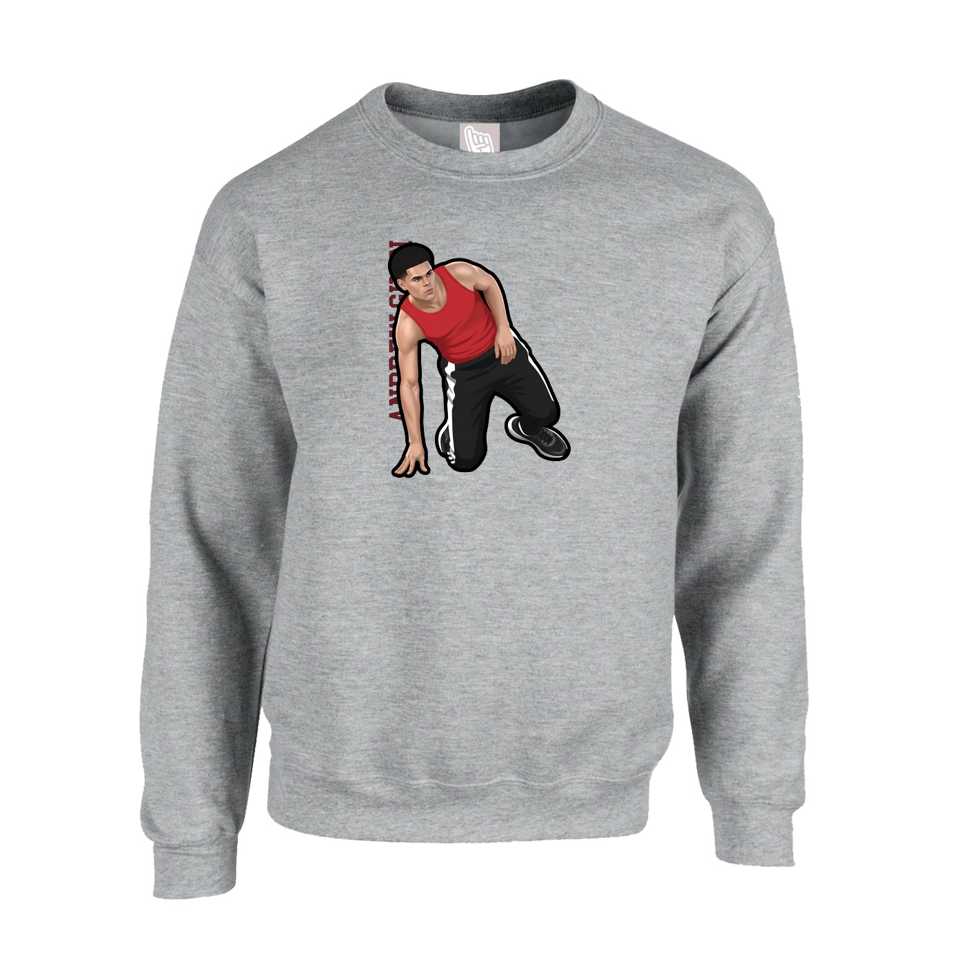 Fleece Crew — Name Vertical in Grey