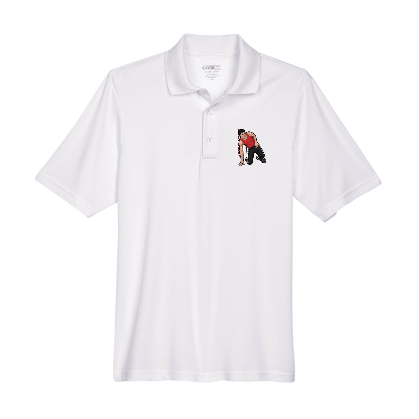 Performance Polo — Name Vertical in White