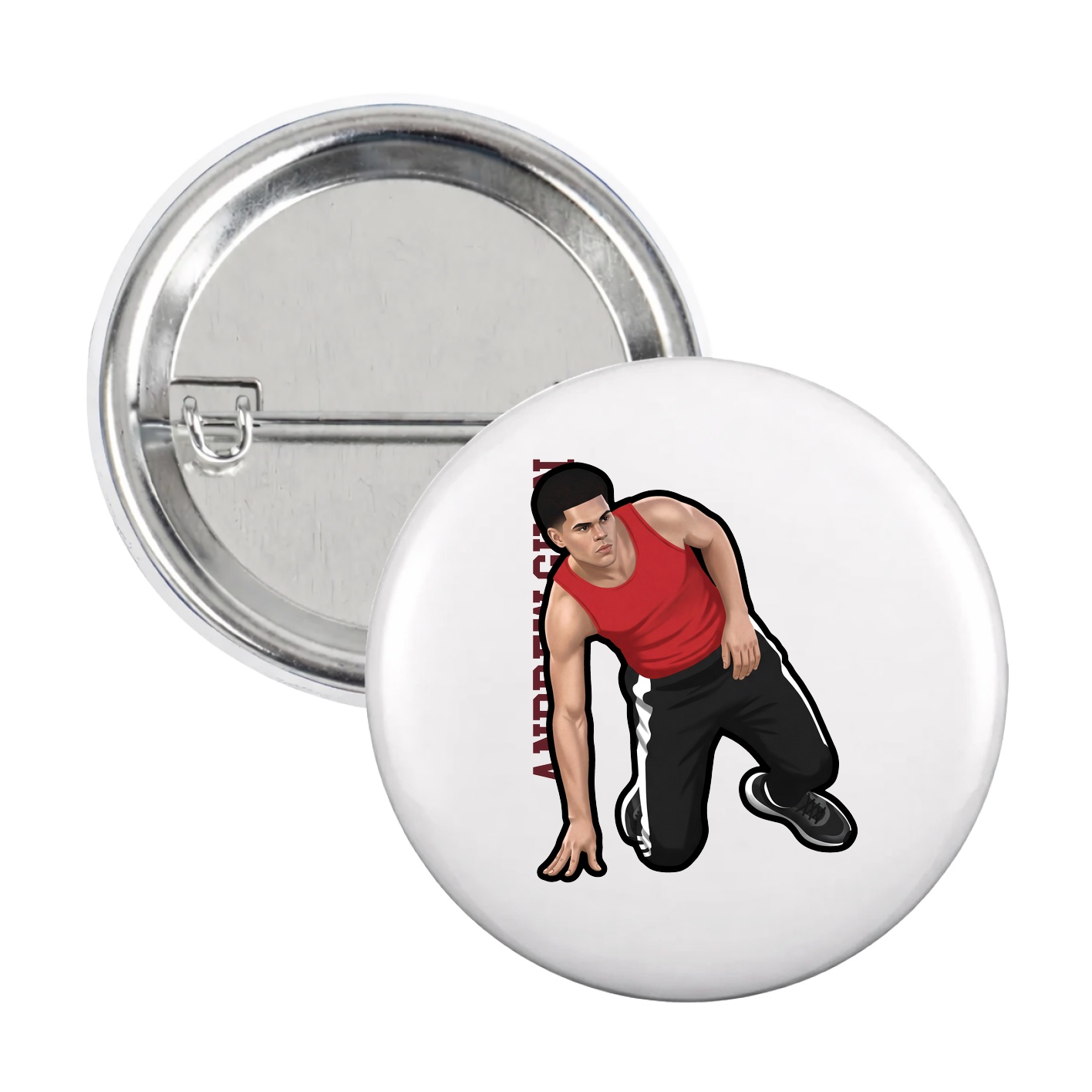 Game Day Button — Name Vertical in White