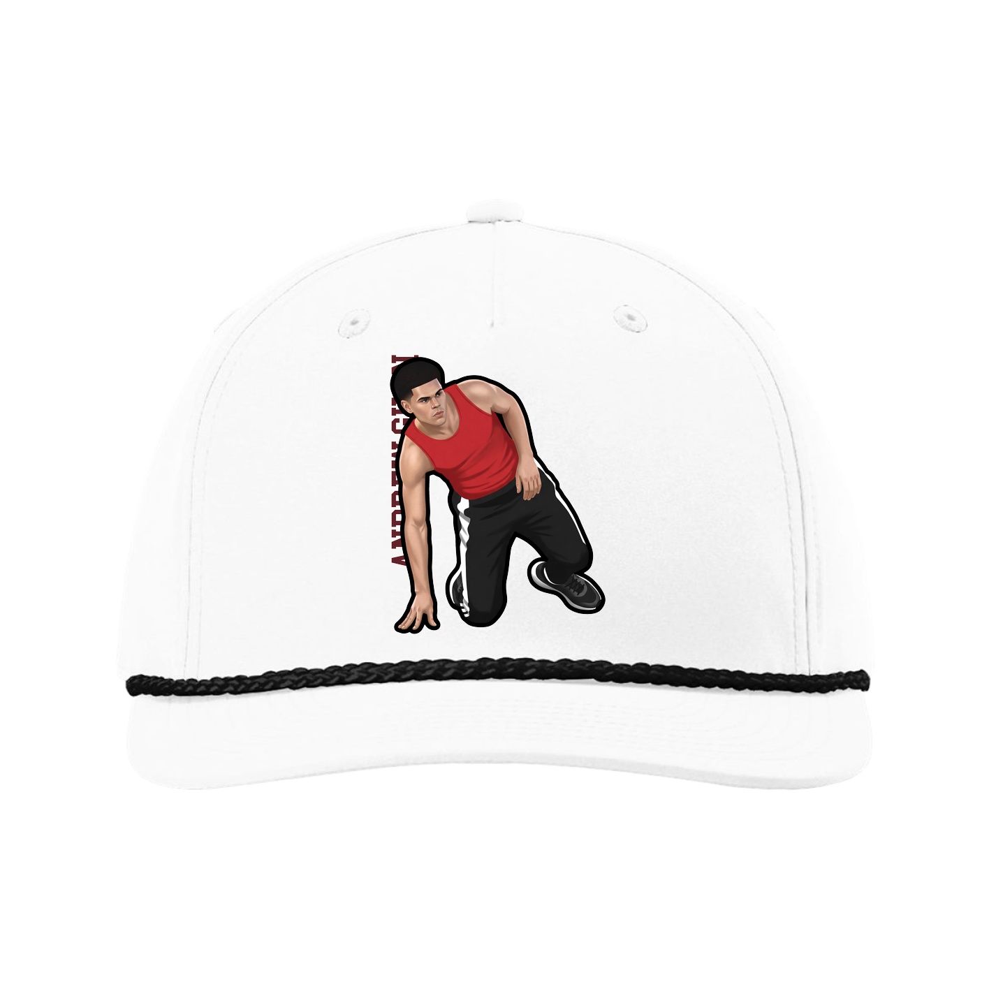 Five-Panel Classic Rope Cap — Name Vertical in White