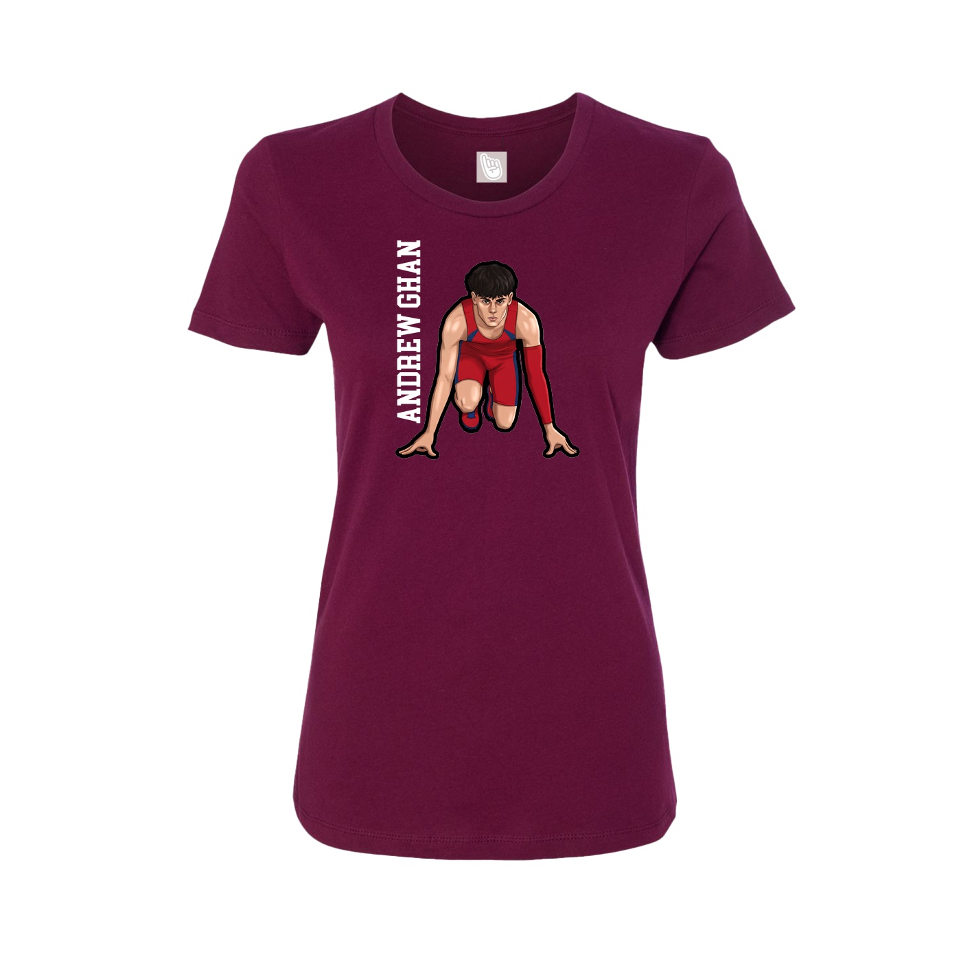 Fitted Women's Tee — Name Vertical in Maroon