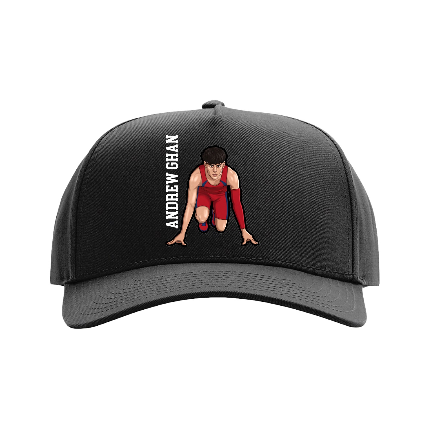 Full Fabric Five-Panel Champ Cap — Name Vertical in Black