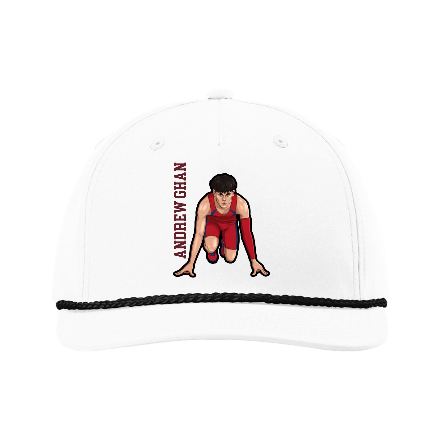 Five-Panel Classic Rope Cap — Name Vertical in White