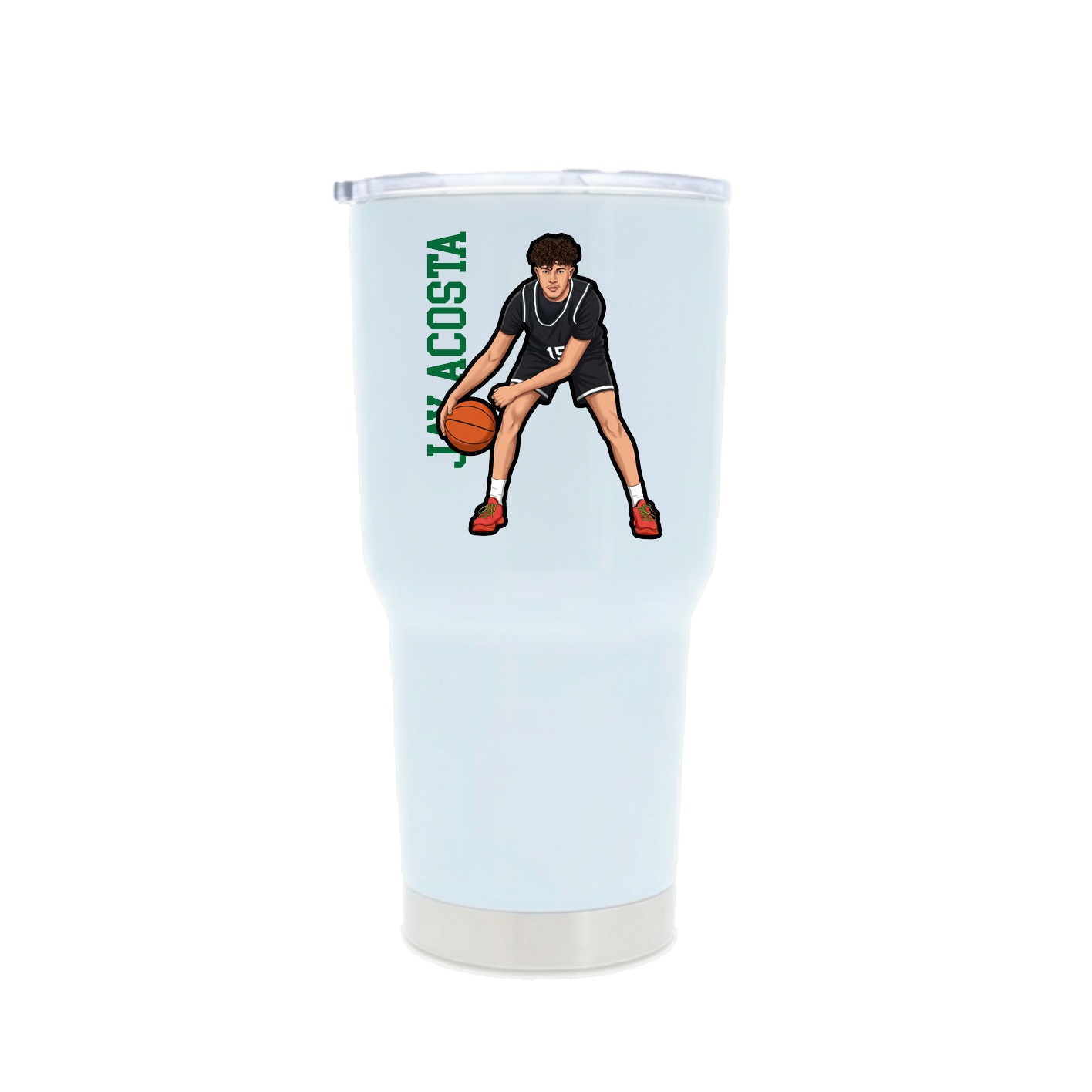 30oz Stainless Steel Tumbler — Name Vertical in White