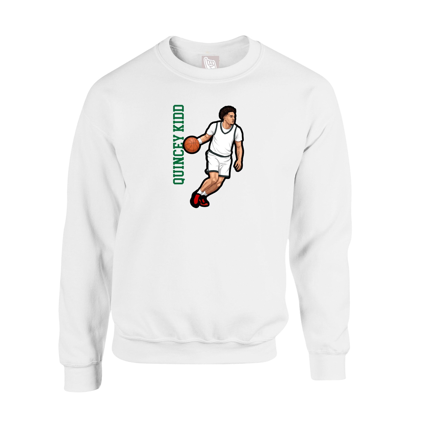 Fleece Crew — Name Vertical in White