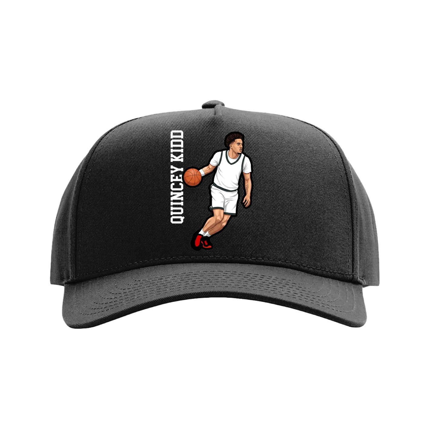Full Fabric Five-Panel Champ Cap — Name Vertical in Black