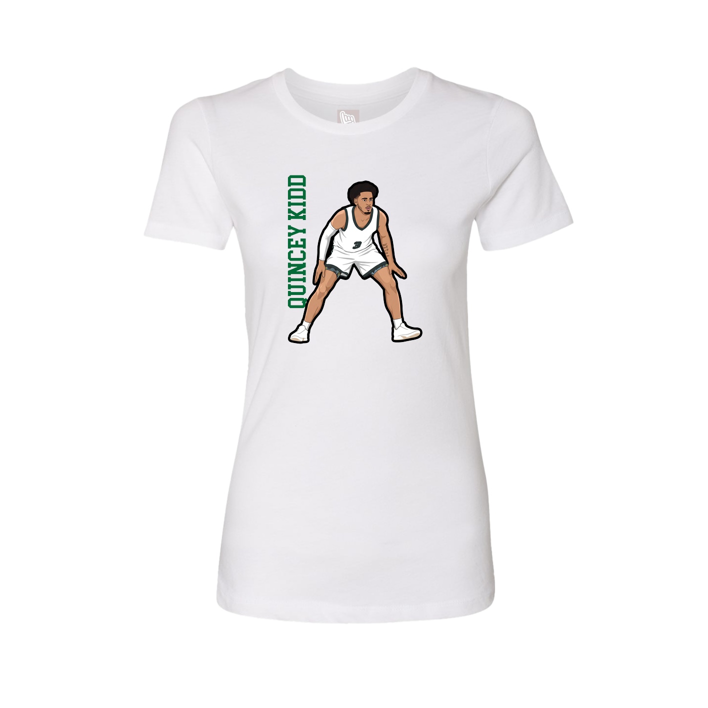 Fitted Women's Tee — Name Vertical in White