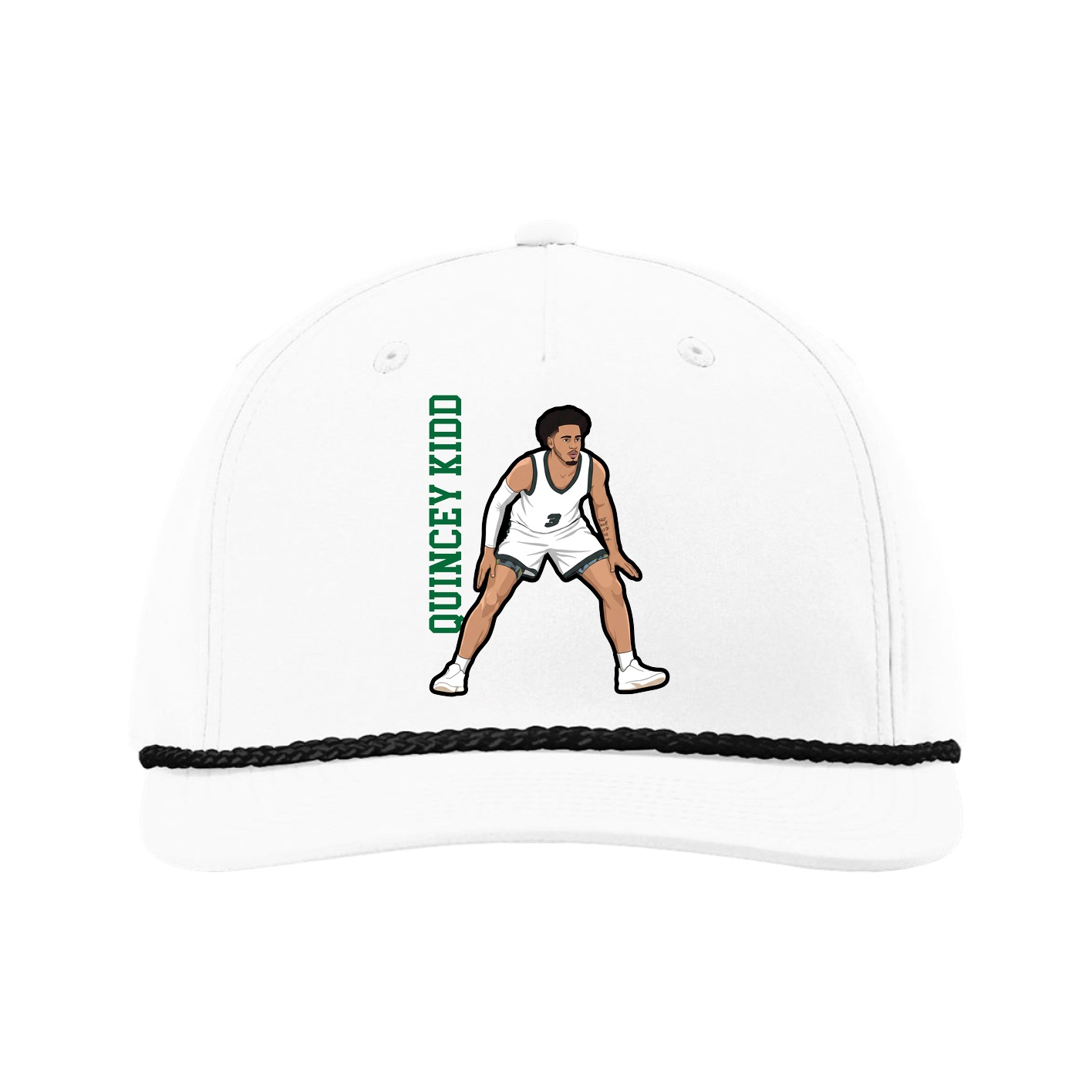 Five-Panel Classic Rope Cap — Name Vertical in White