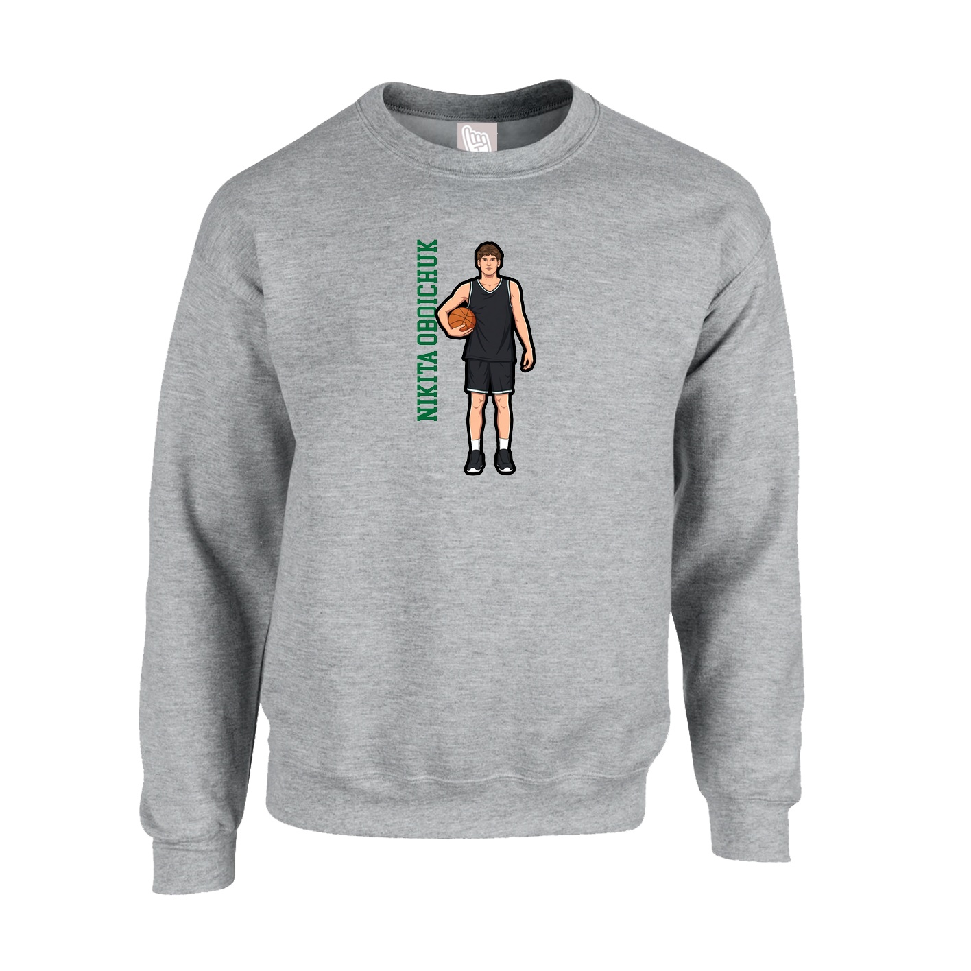 Fleece Crew — Name Vertical in Grey