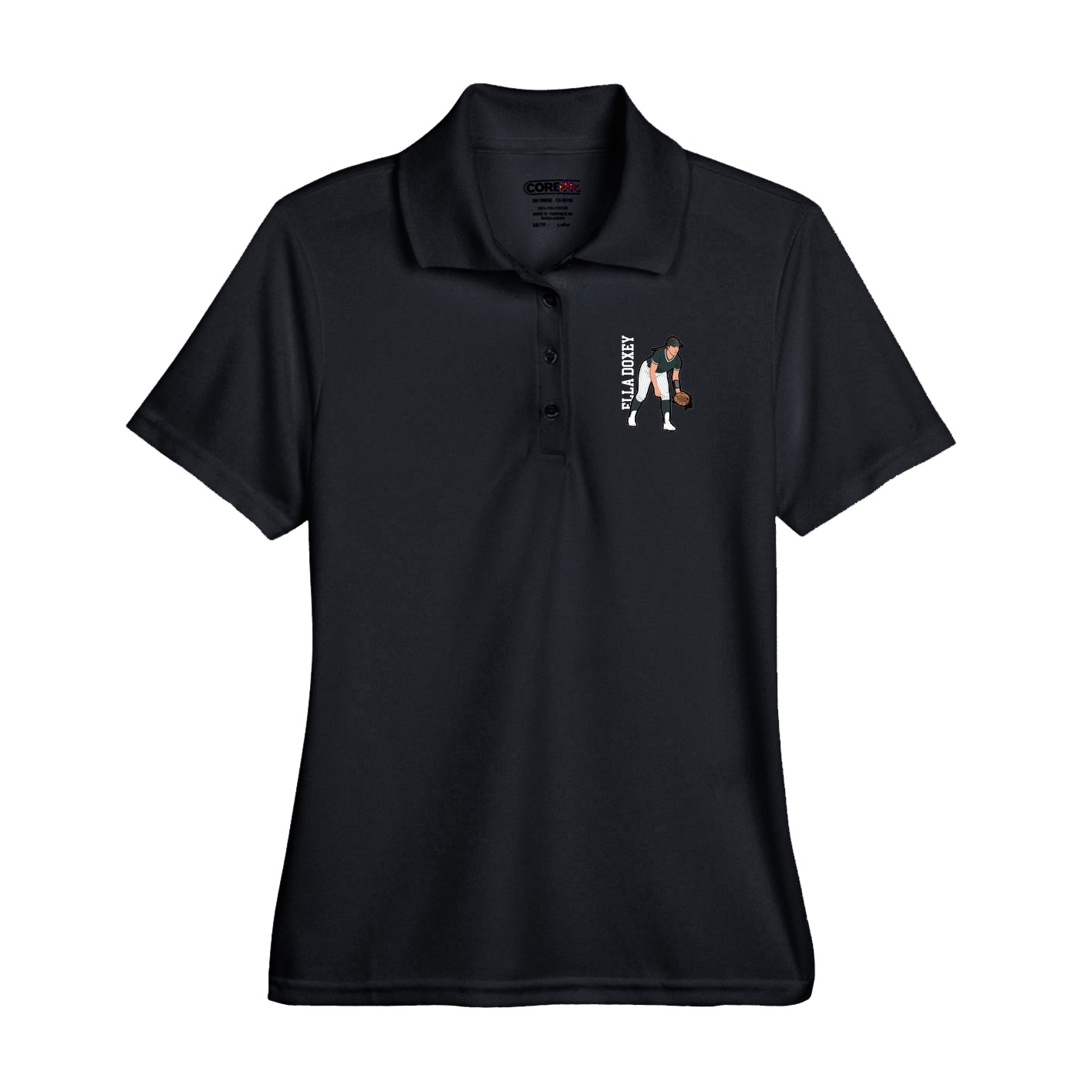 Performance Polo — Name Vertical in Black
