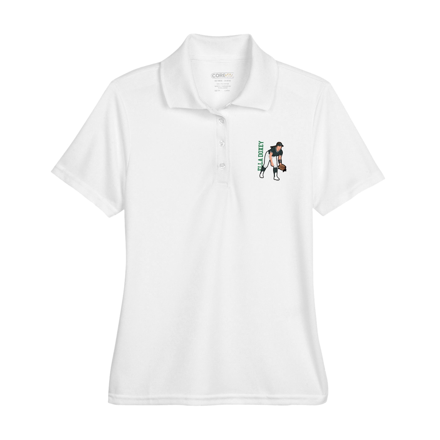Womens Performance Polo — Name Vertical in White