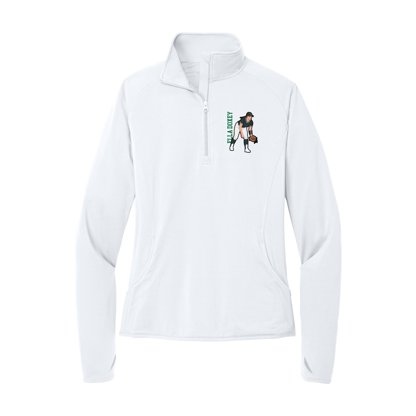 Women's Q-Zip Pullover — Name Vertical in White
