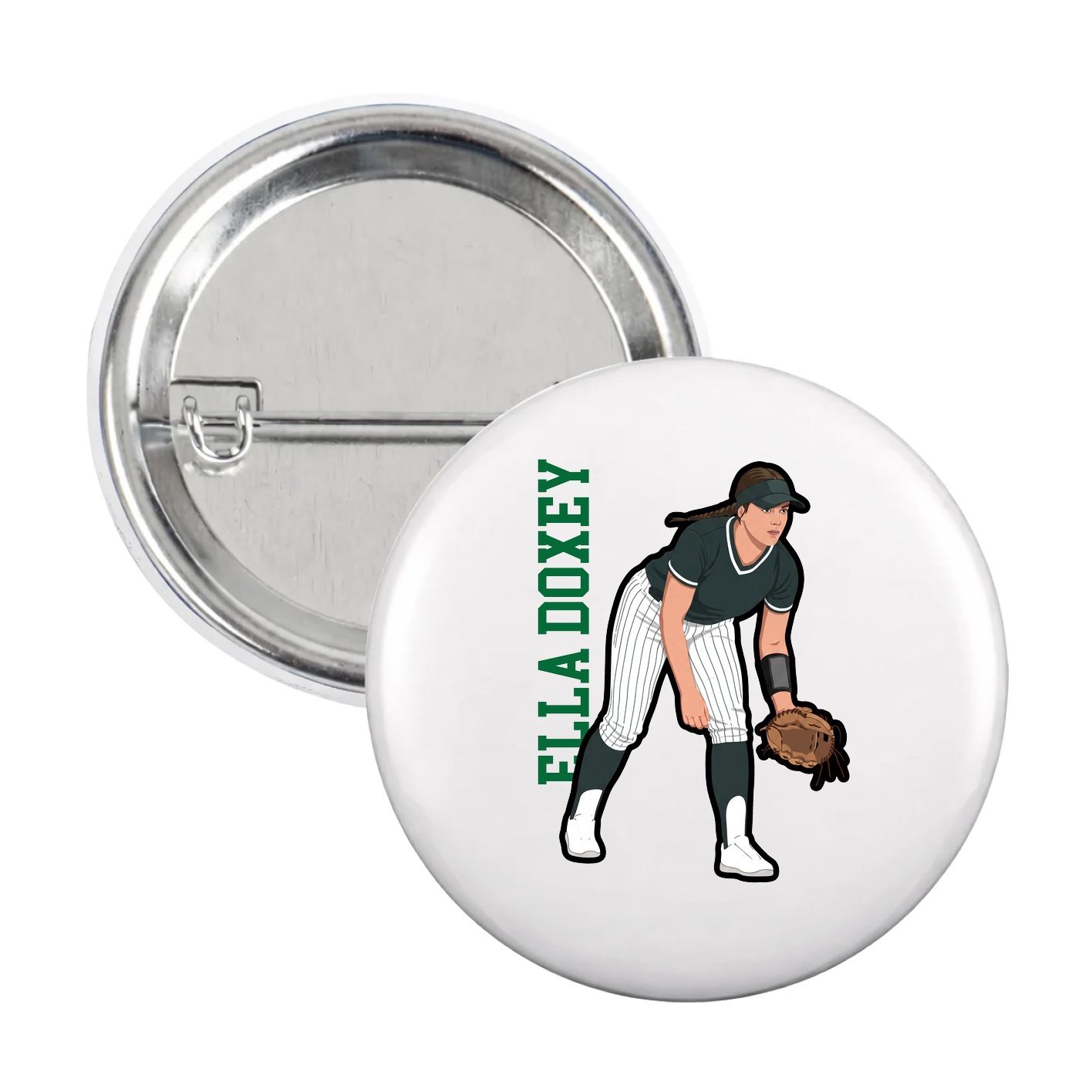 Game Day Button — Name Vertical in White
