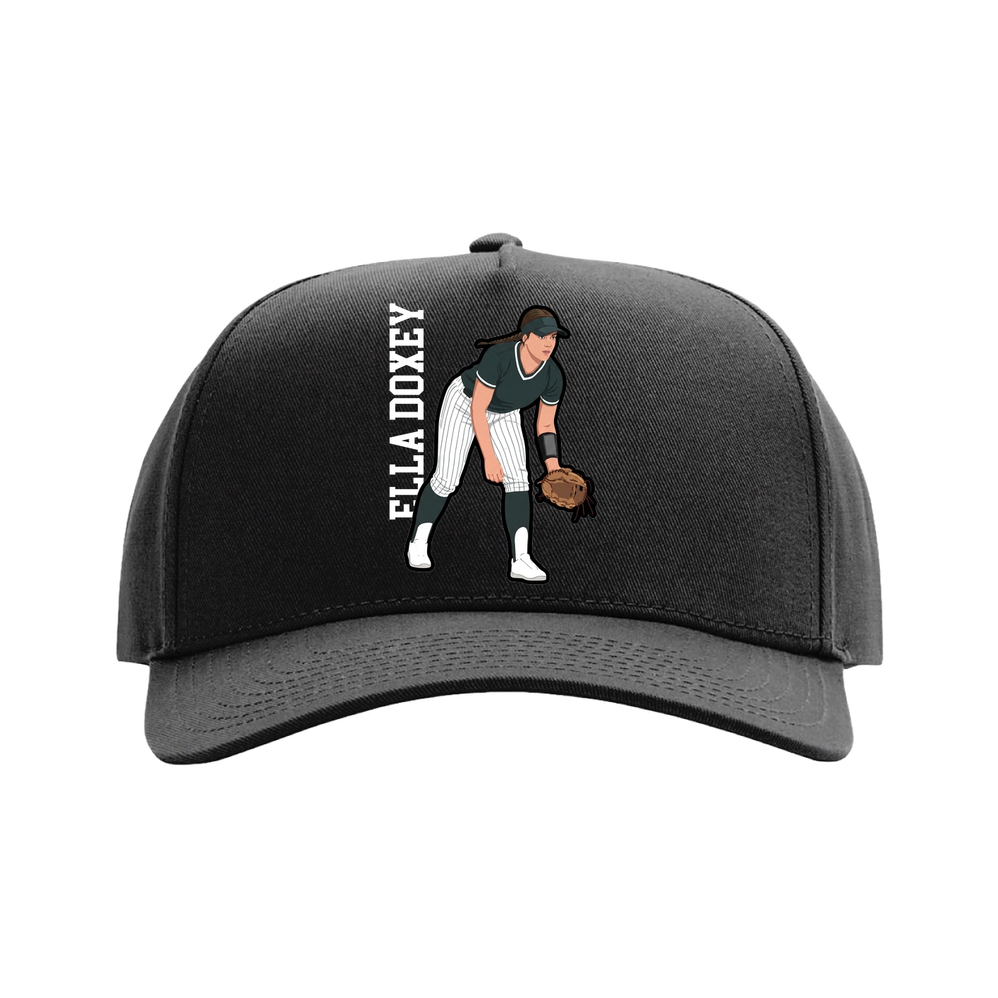 Full Fabric Five-Panel Champ Cap — Name Vertical in Black
