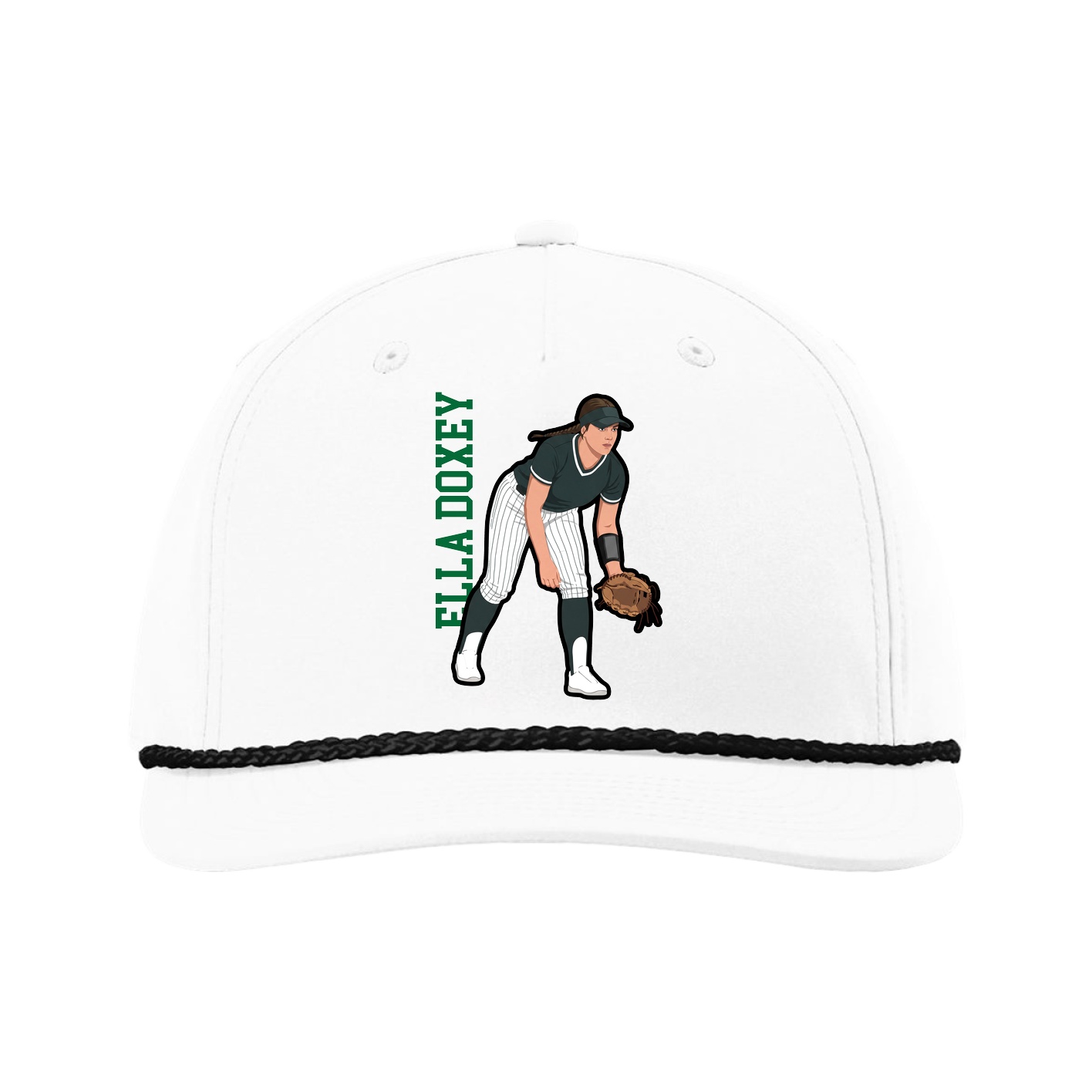 Five-Panel Classic Rope Cap — Name Vertical in White