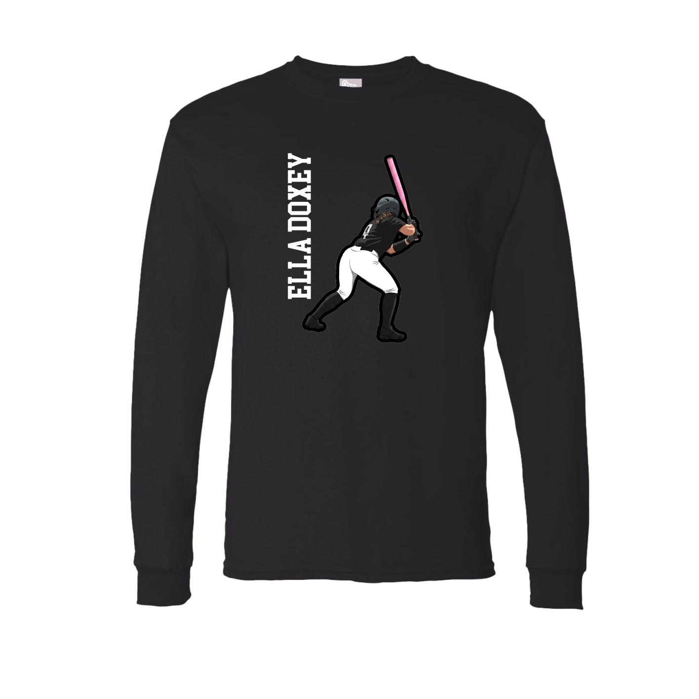 Long Sleeve Tee — Name Vertical in Black