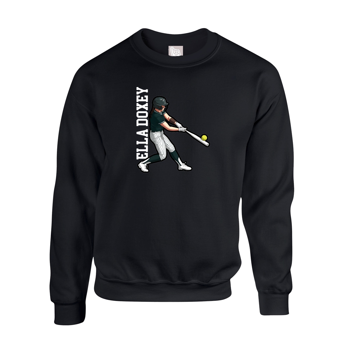 Fleece Crew — Name Vertical in Black