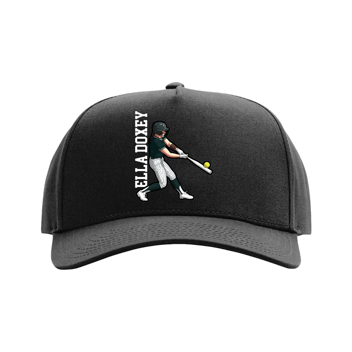 Full Fabric Five-Panel Champ Cap — Name Vertical in Black