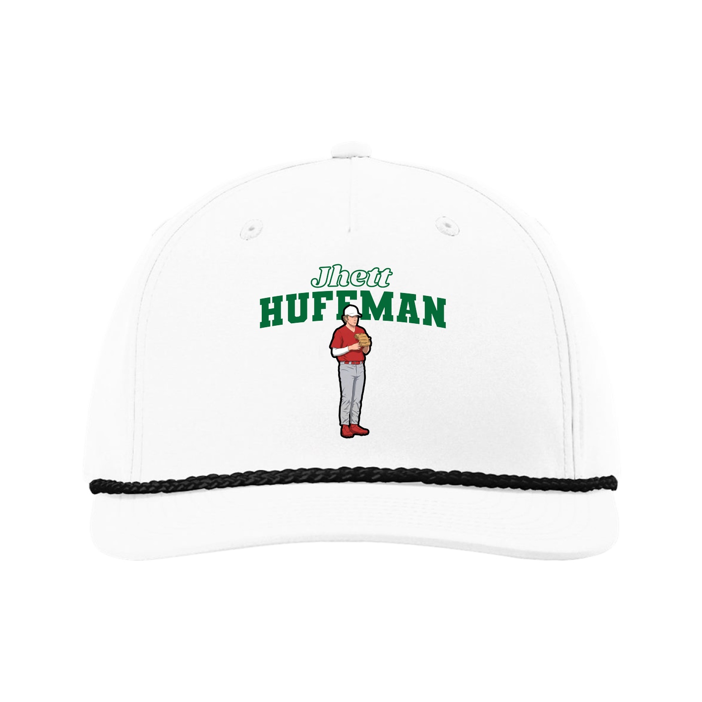 Five-Panel Classic Rope Cap — Name Arch in White