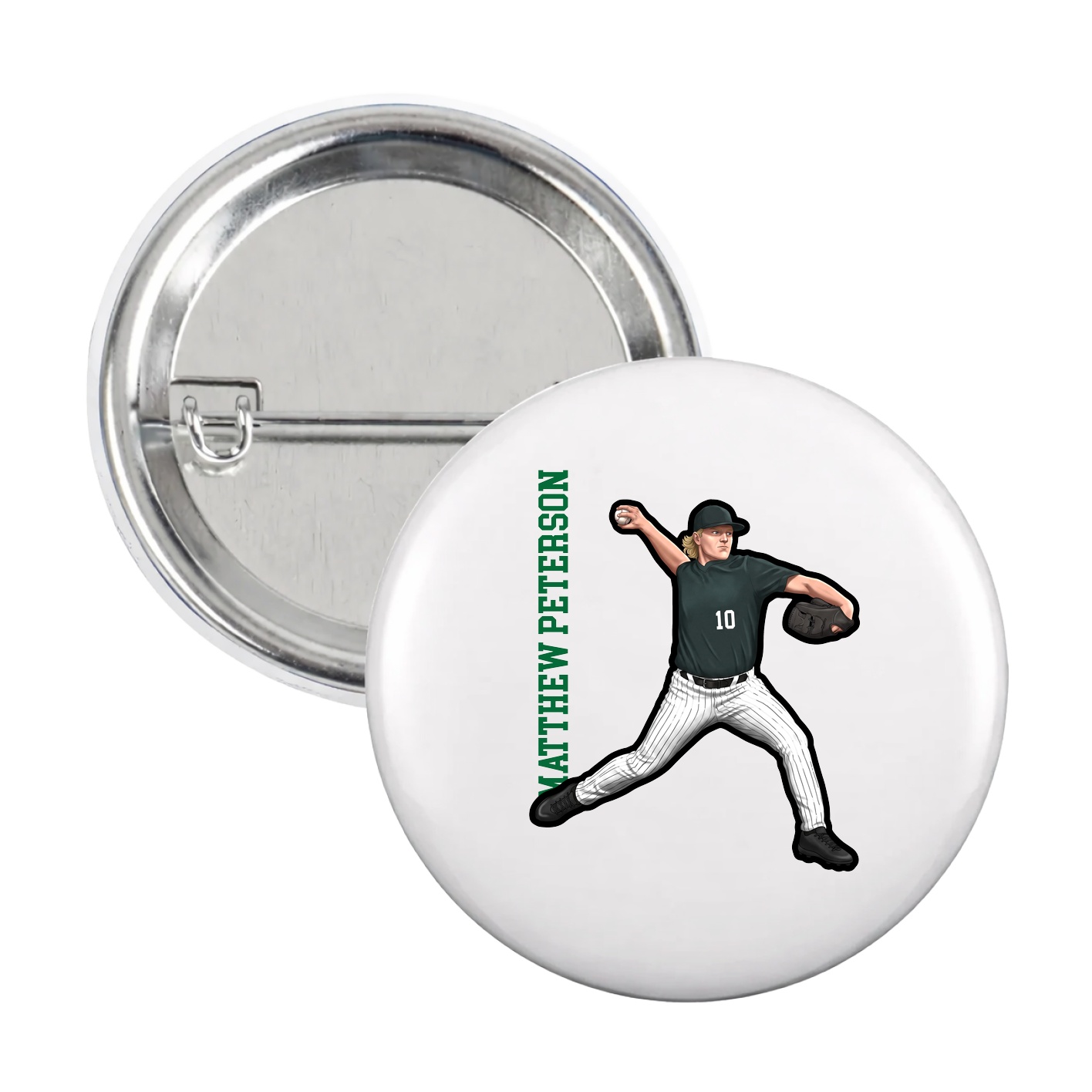 Game Day Button — Name Vertical in White