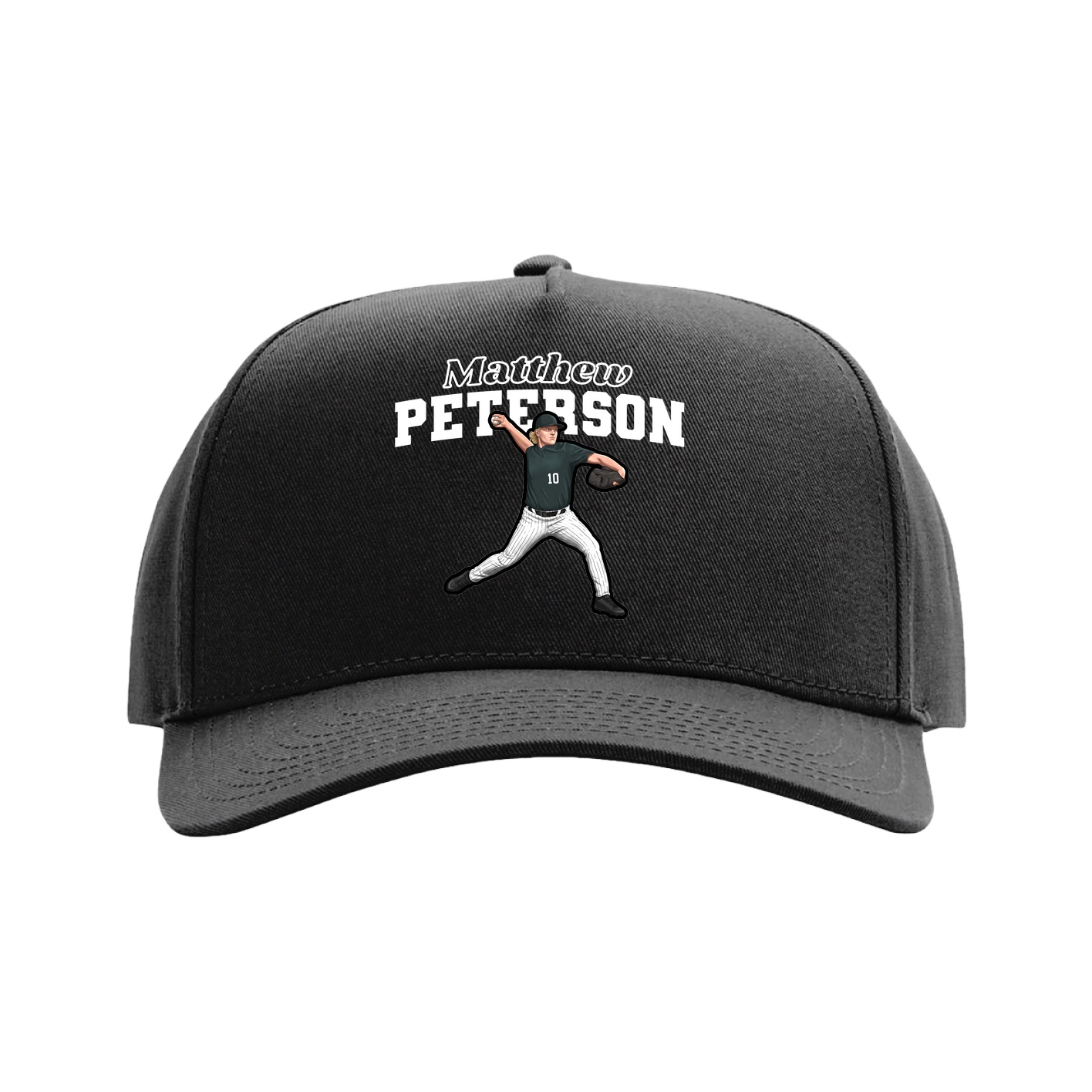 Full Fabric Five-Panel Champ Cap — Name Arch in Black