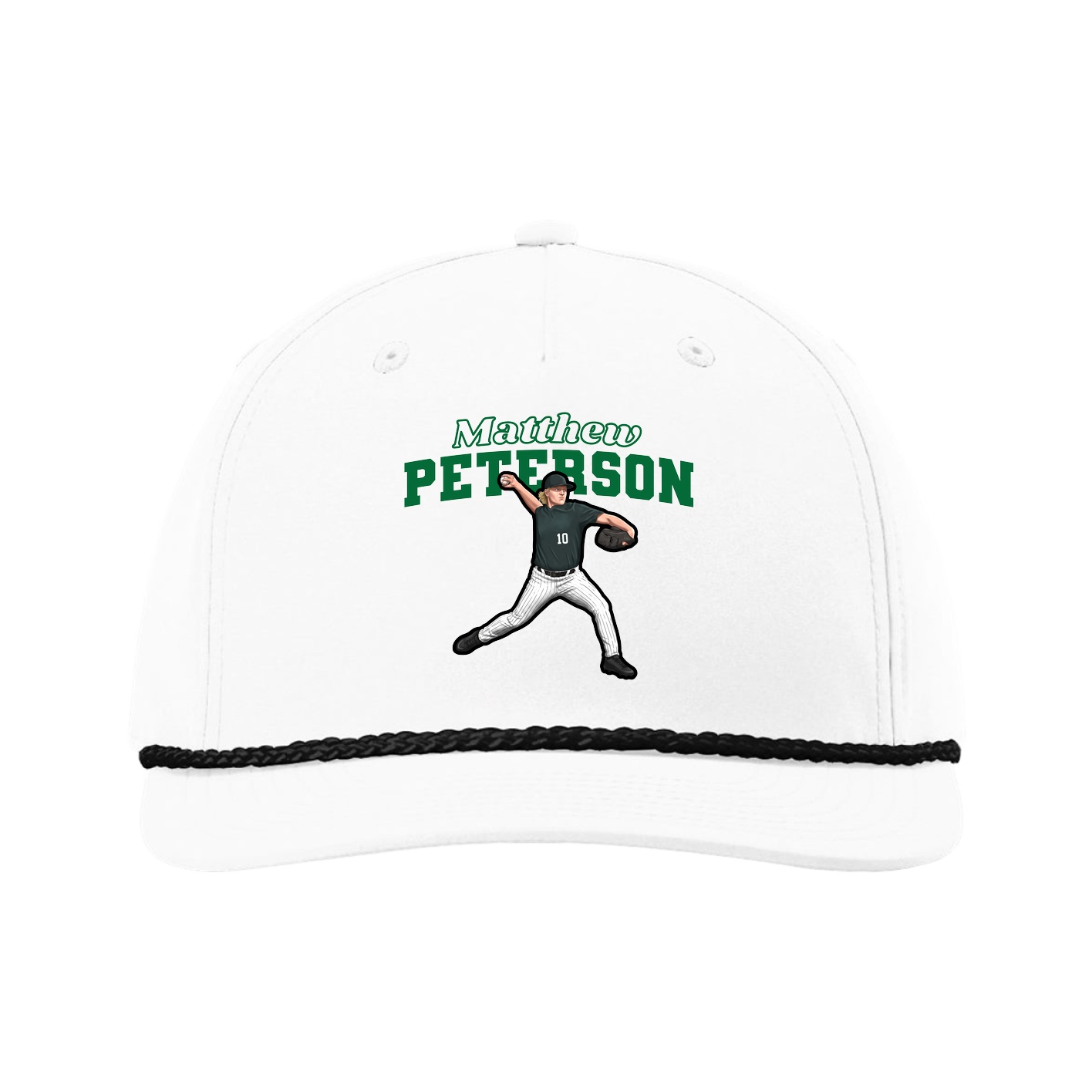 Five-Panel Classic Rope Cap — Name Arch in White