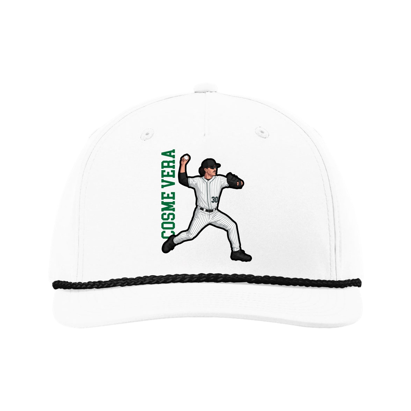 Five-Panel Classic Rope Cap — Name Vertical in White