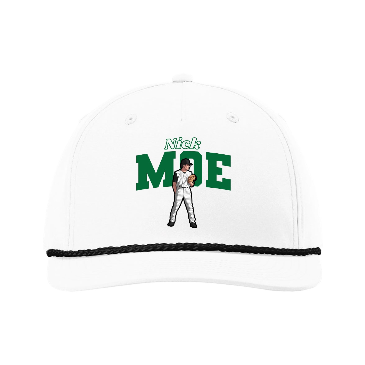 Five-Panel Classic Rope Cap — Name Arch in White