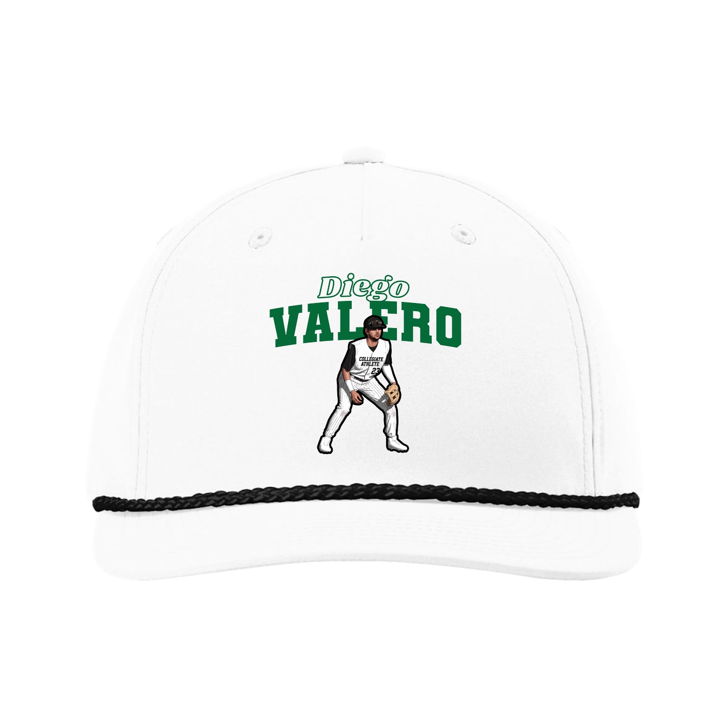 Five-Panel Classic Rope Cap — Name Arch in White