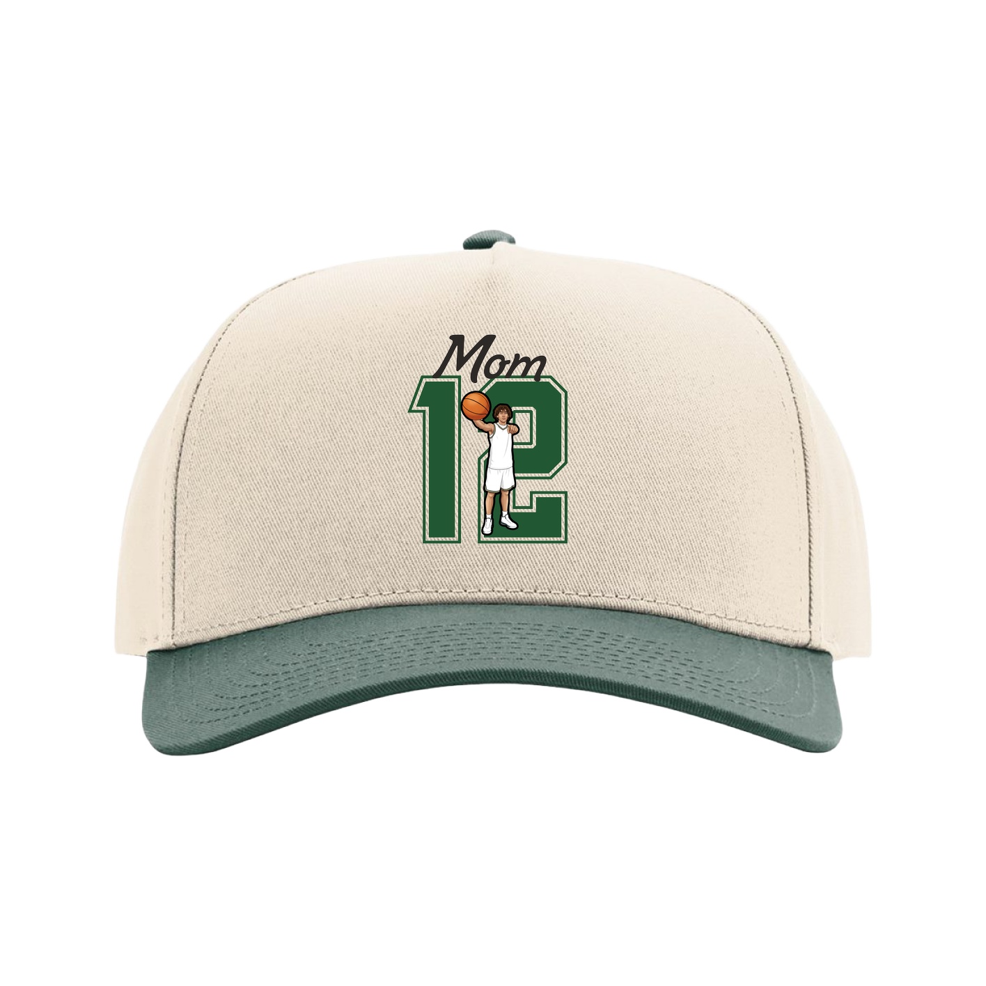 Full Fabric Five-Panel Champ Cap — Mothers Day Shirsey in Cream/Green