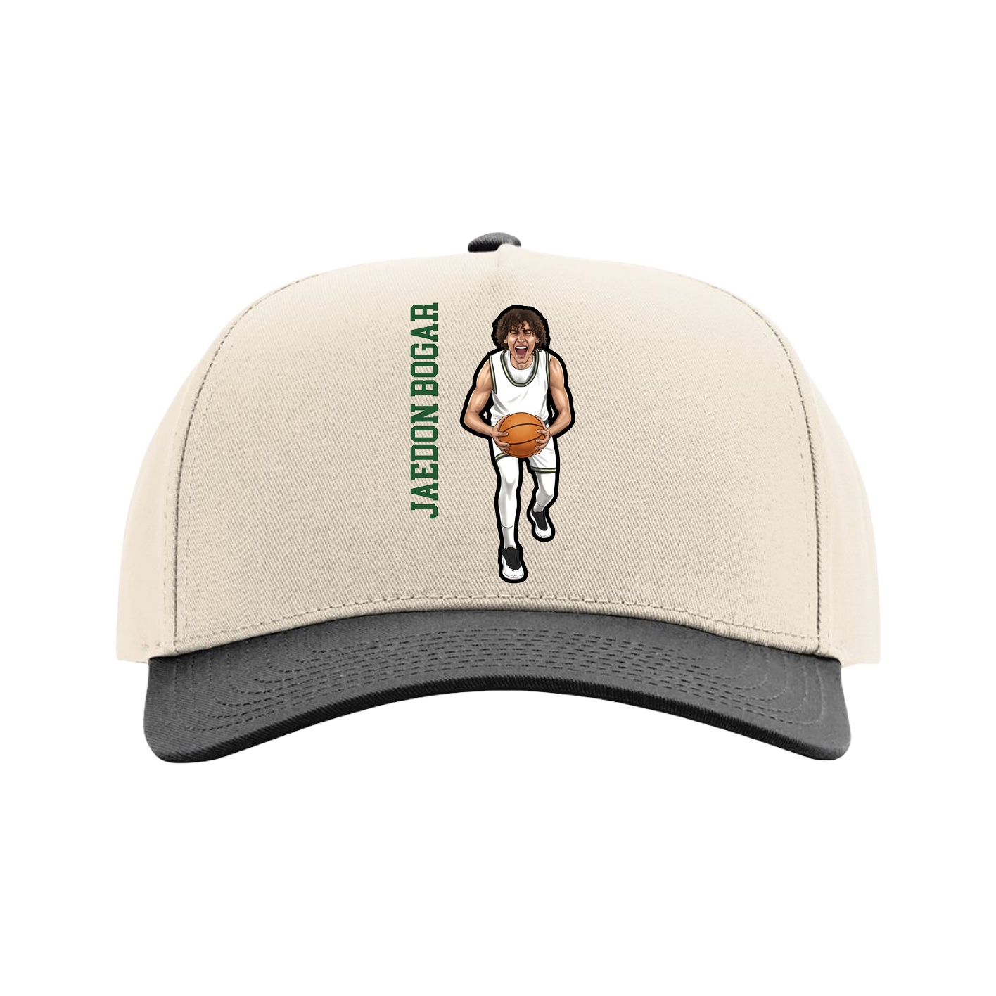 Full Fabric Five-Panel Champ Cap — Name Vertical in Cream/Black