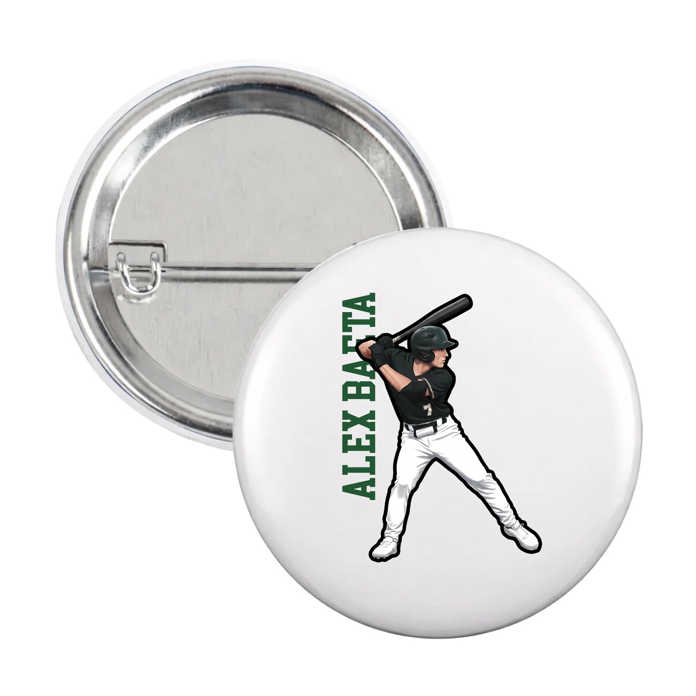 Game Day Button — Name Vertical in White