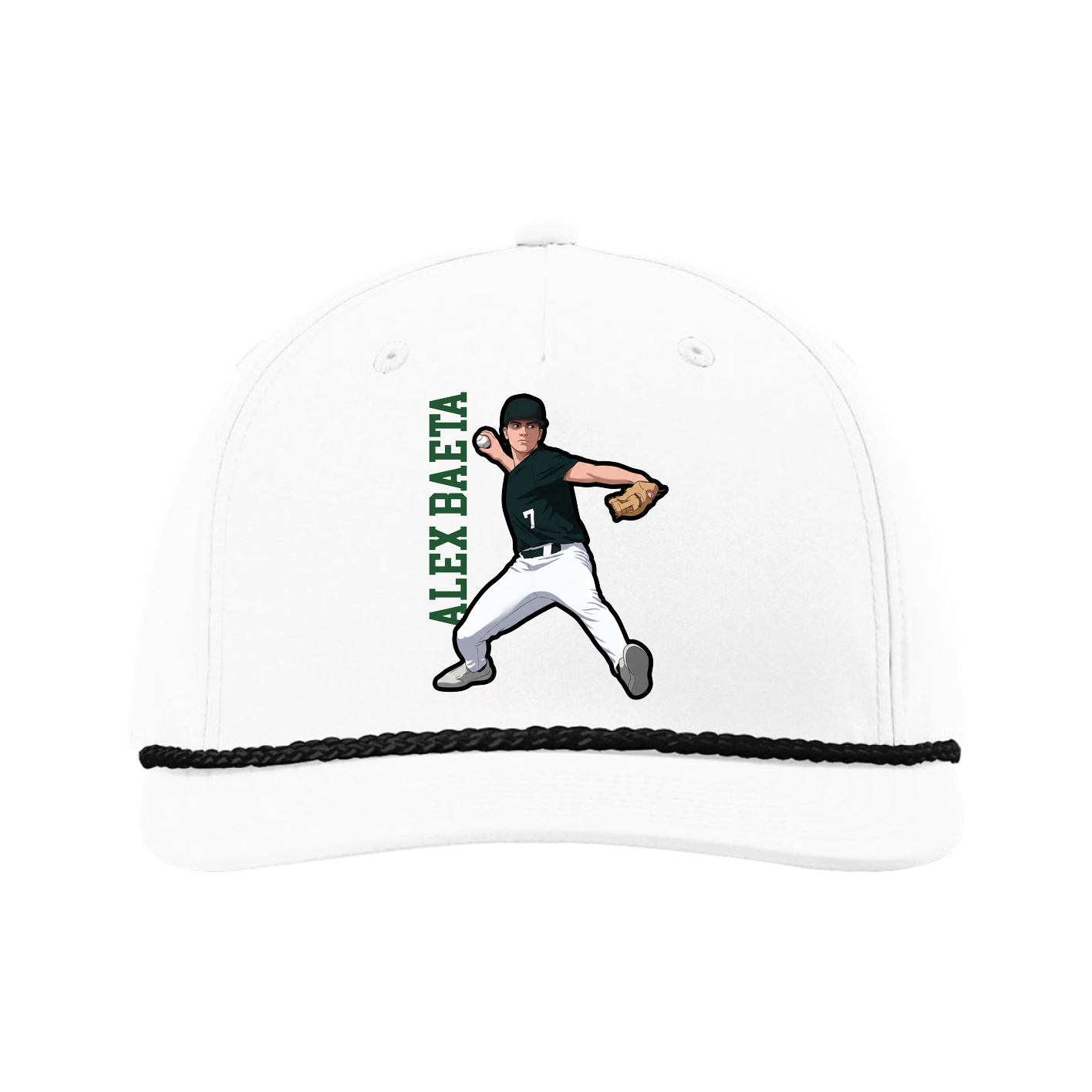 Five-Panel Classic Rope Cap — Name Vertical in White