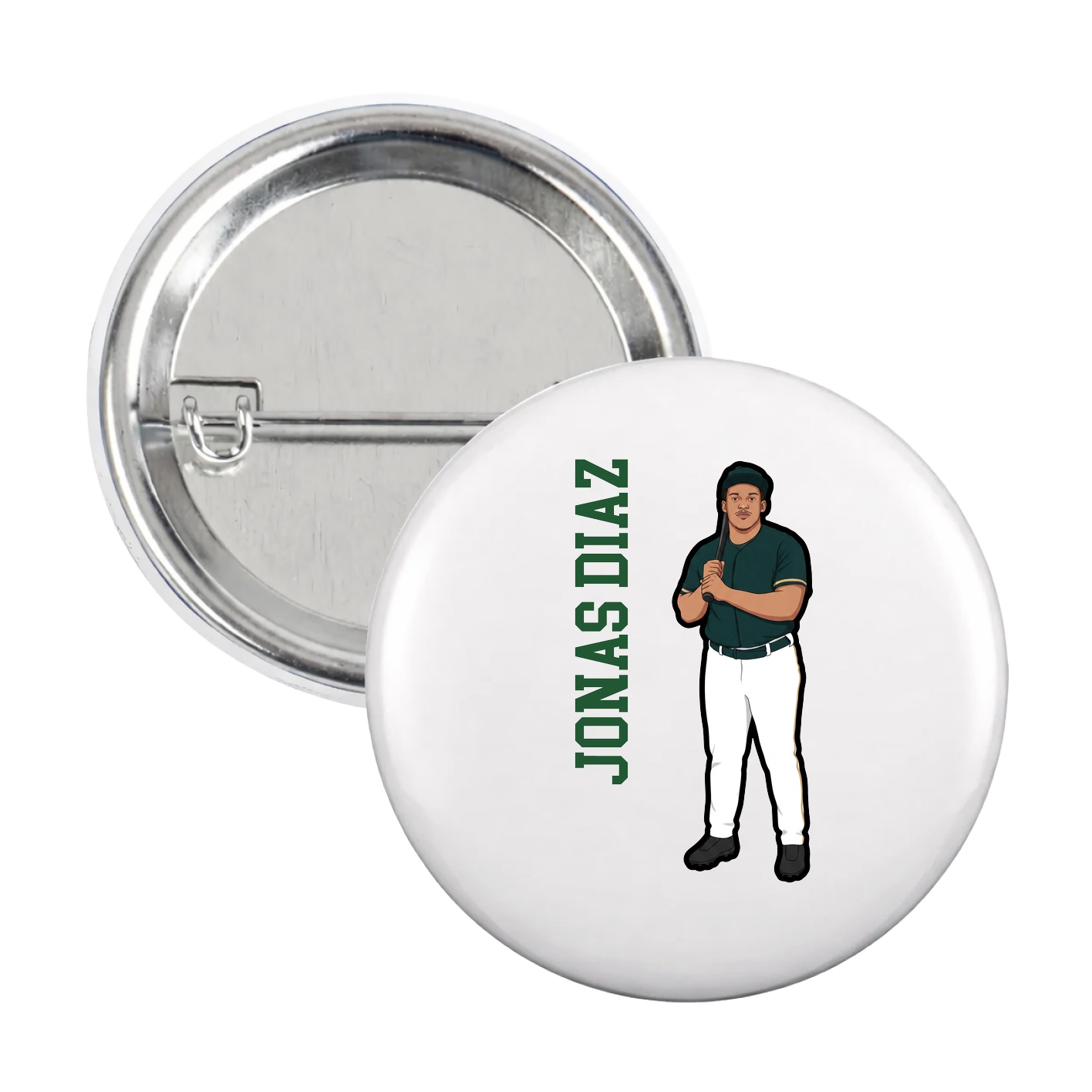 Game Day Button — Name Vertical in White