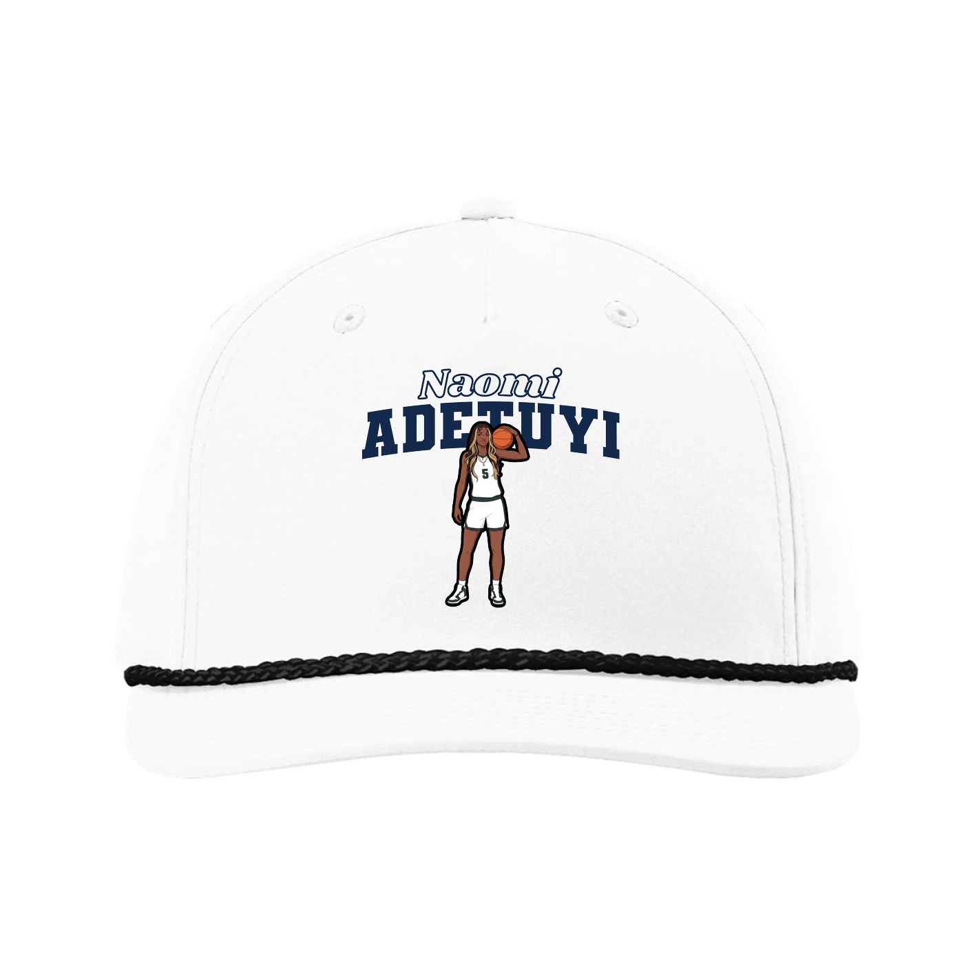 Five-Panel Classic Rope Cap — Name Arch in White