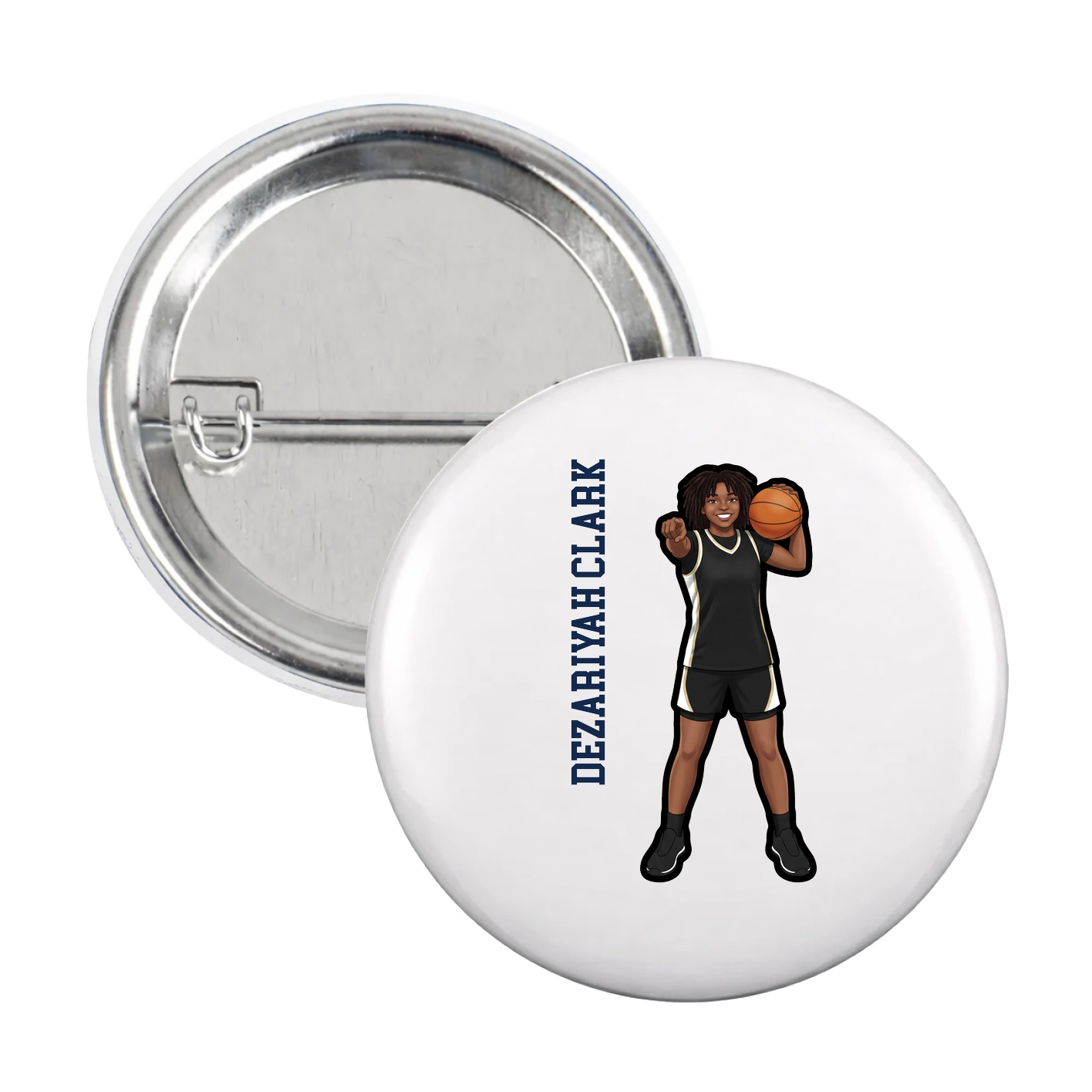Game Day Button — Name Vertical in White