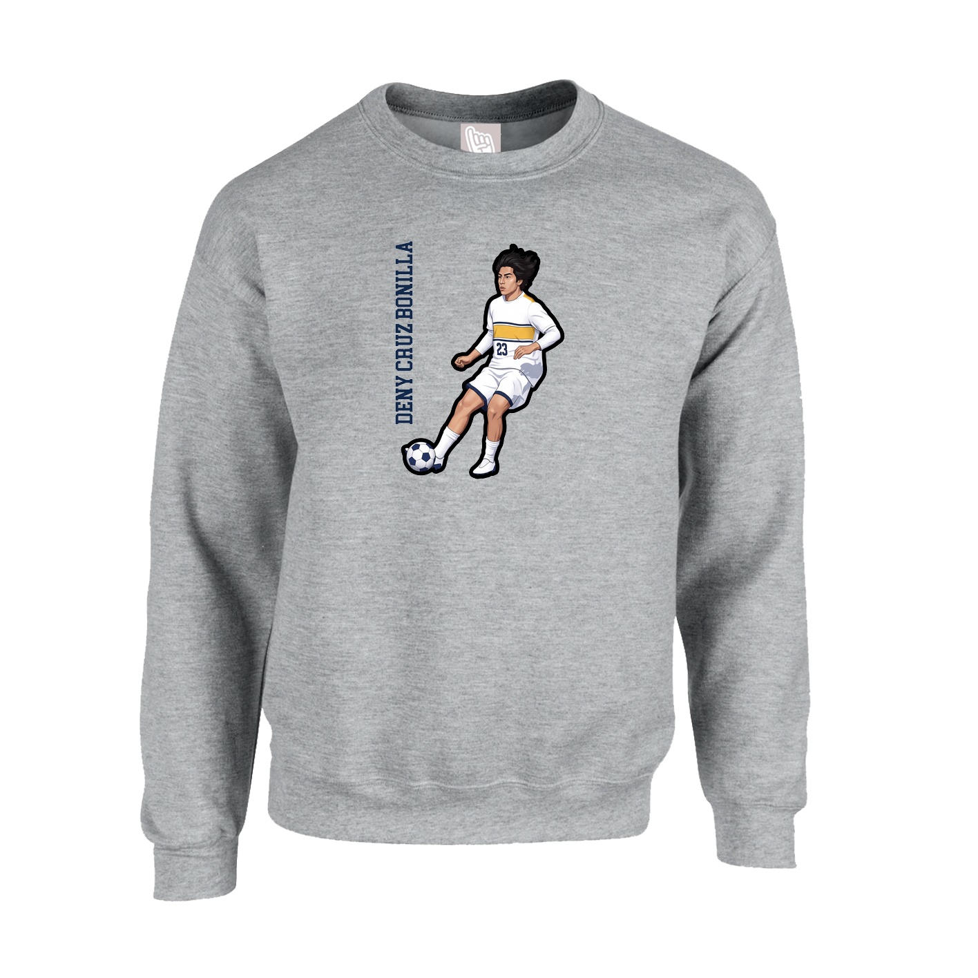 Fleece Crew — Name Vertical in Grey