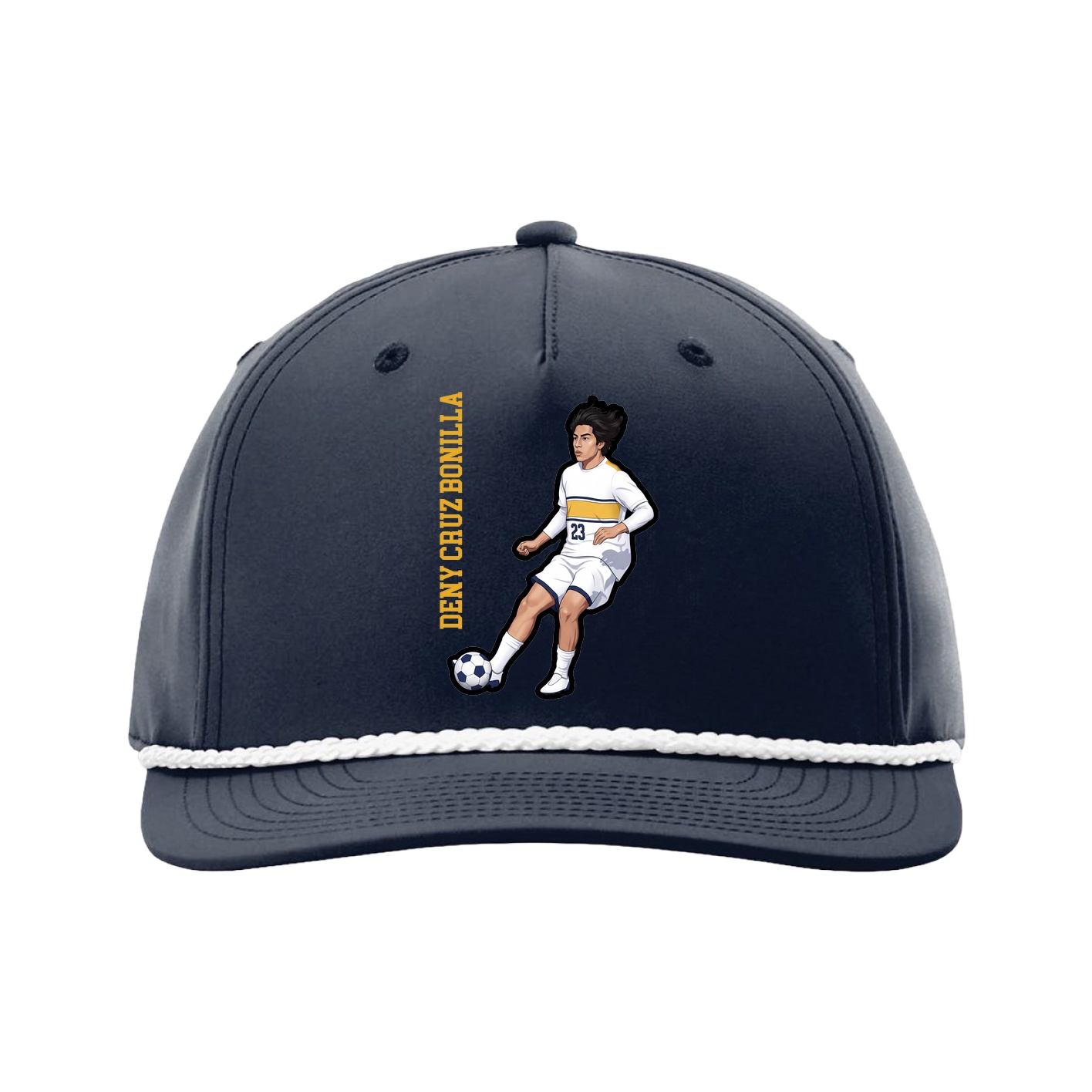 Five-Panel Classic Rope Cap — Name Vertical in Navy