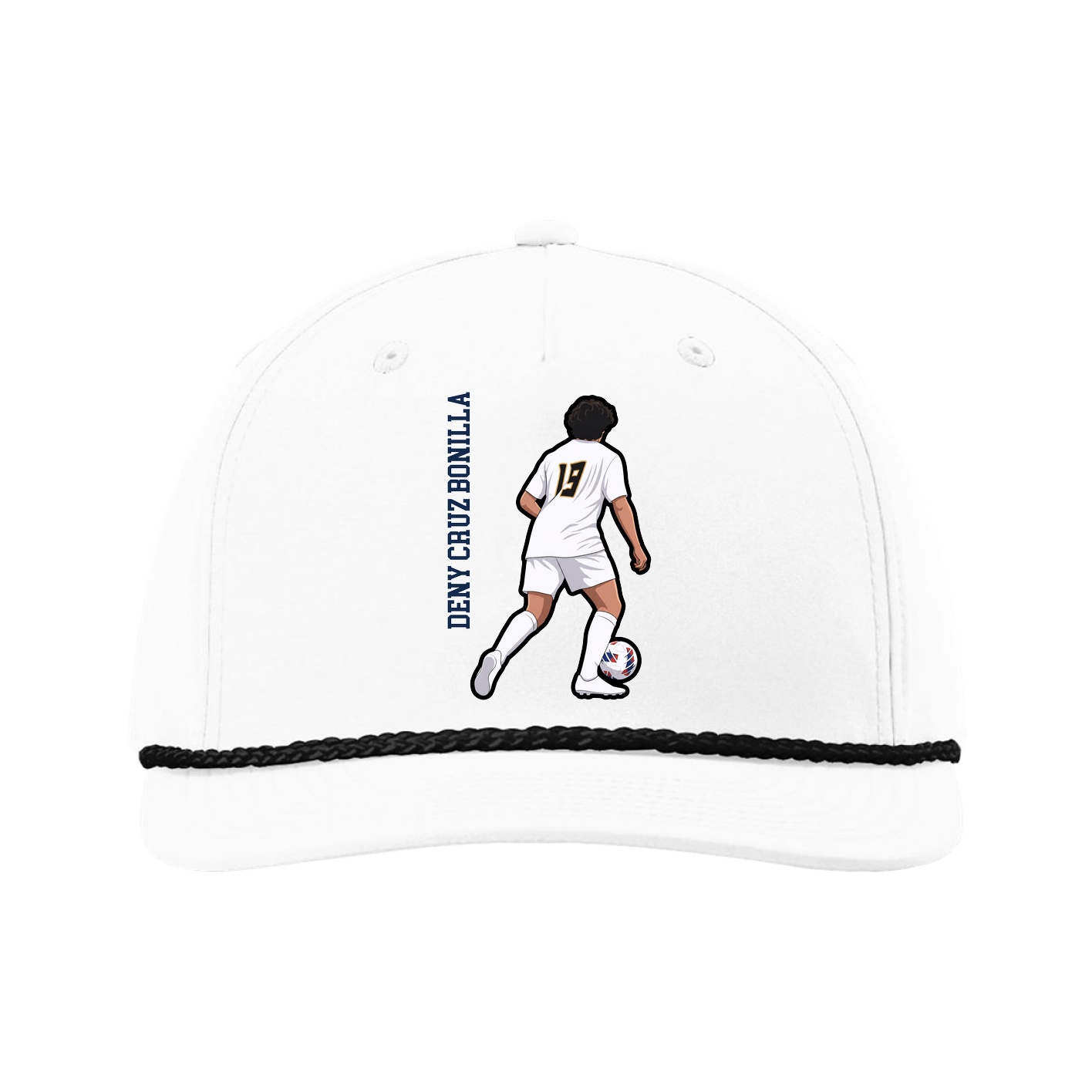 Five-Panel Classic Rope Cap — Name Vertical in White