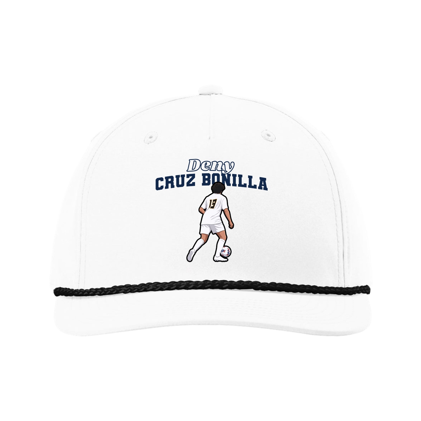 Five-Panel Classic Rope Cap — Name Arch in White