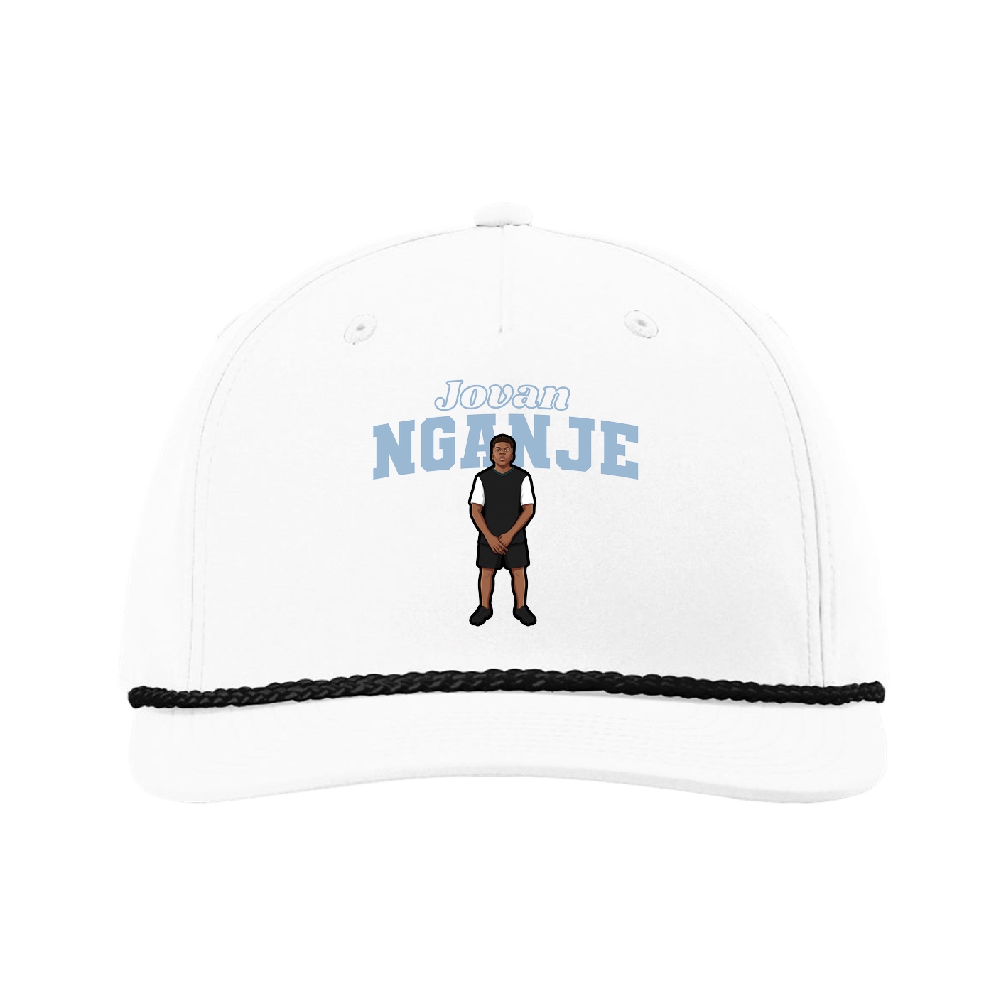 Five-Panel Classic Rope Cap — Name Arch in White