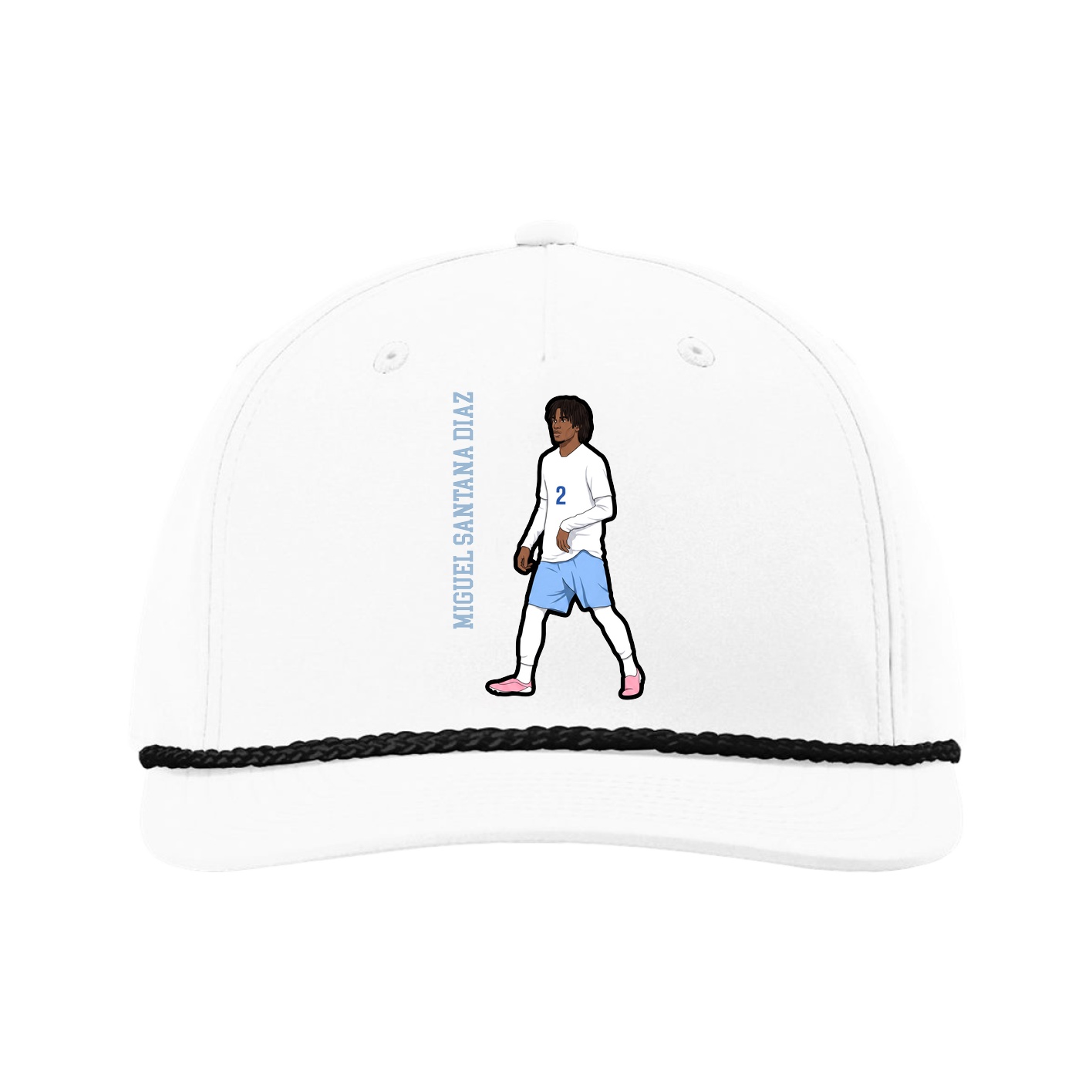 Five-Panel Classic Rope Cap — Name Vertical in White
