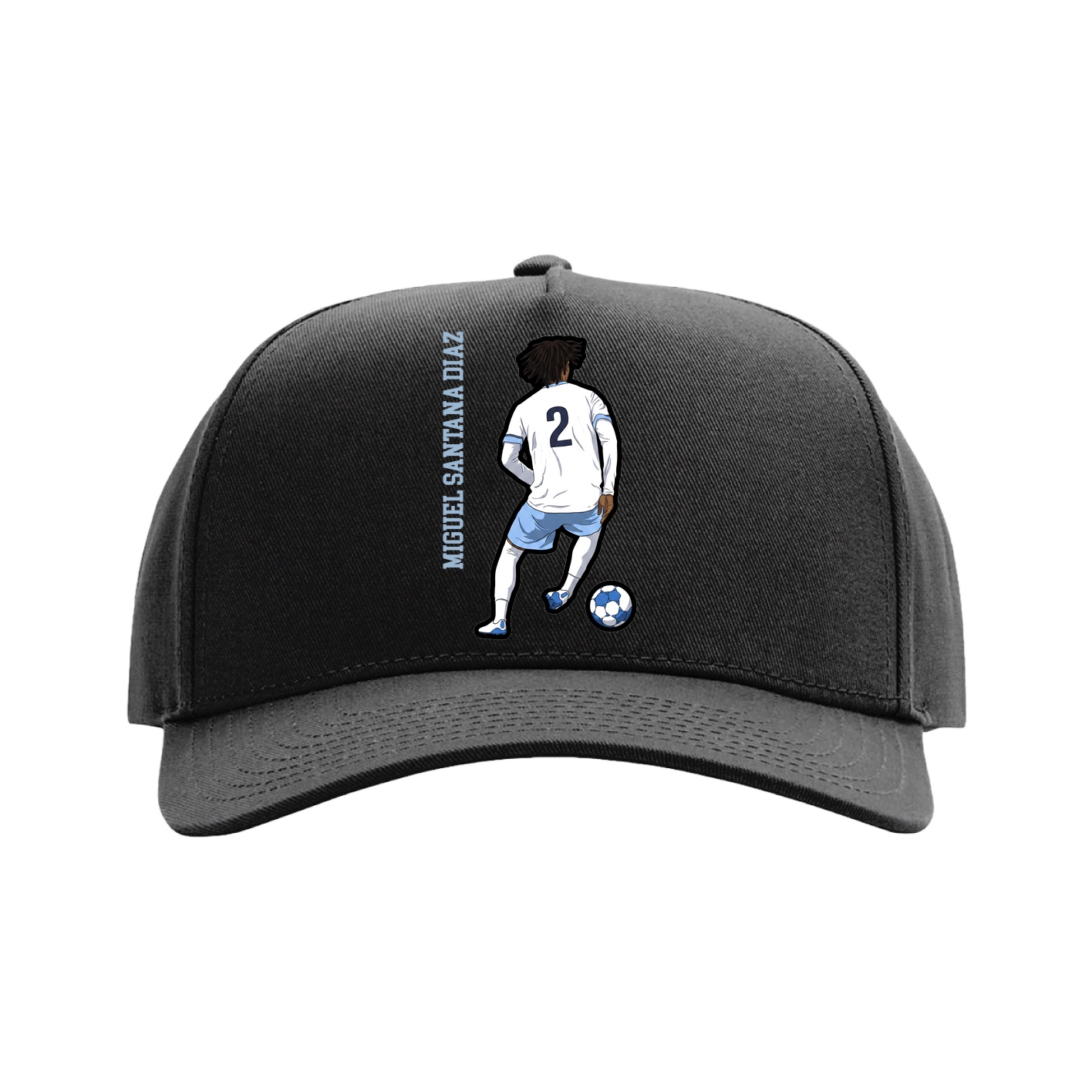 Full Fabric Five-Panel Champ Cap — Name Vertical in Black