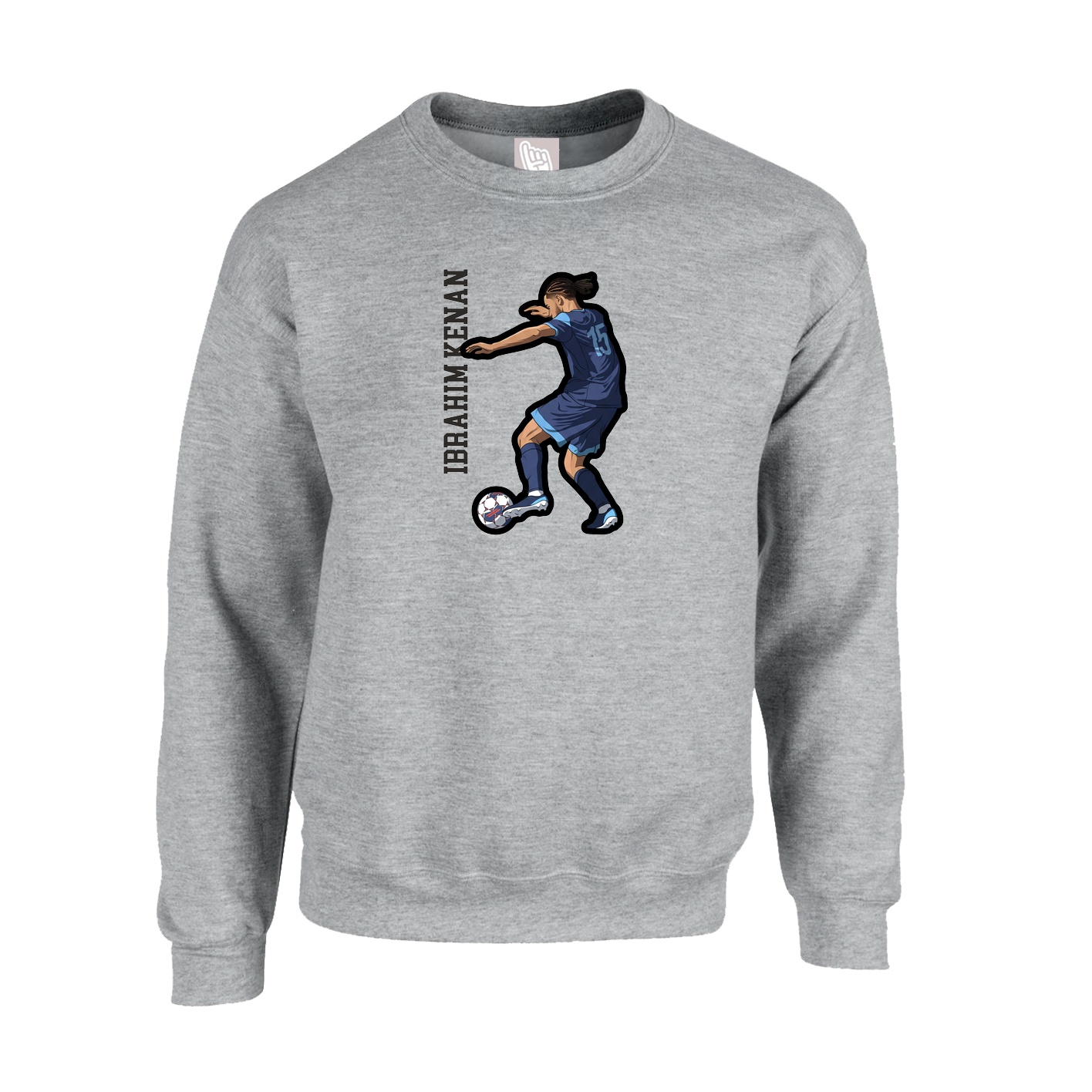 Fleece Crew — Name Vertical in Grey