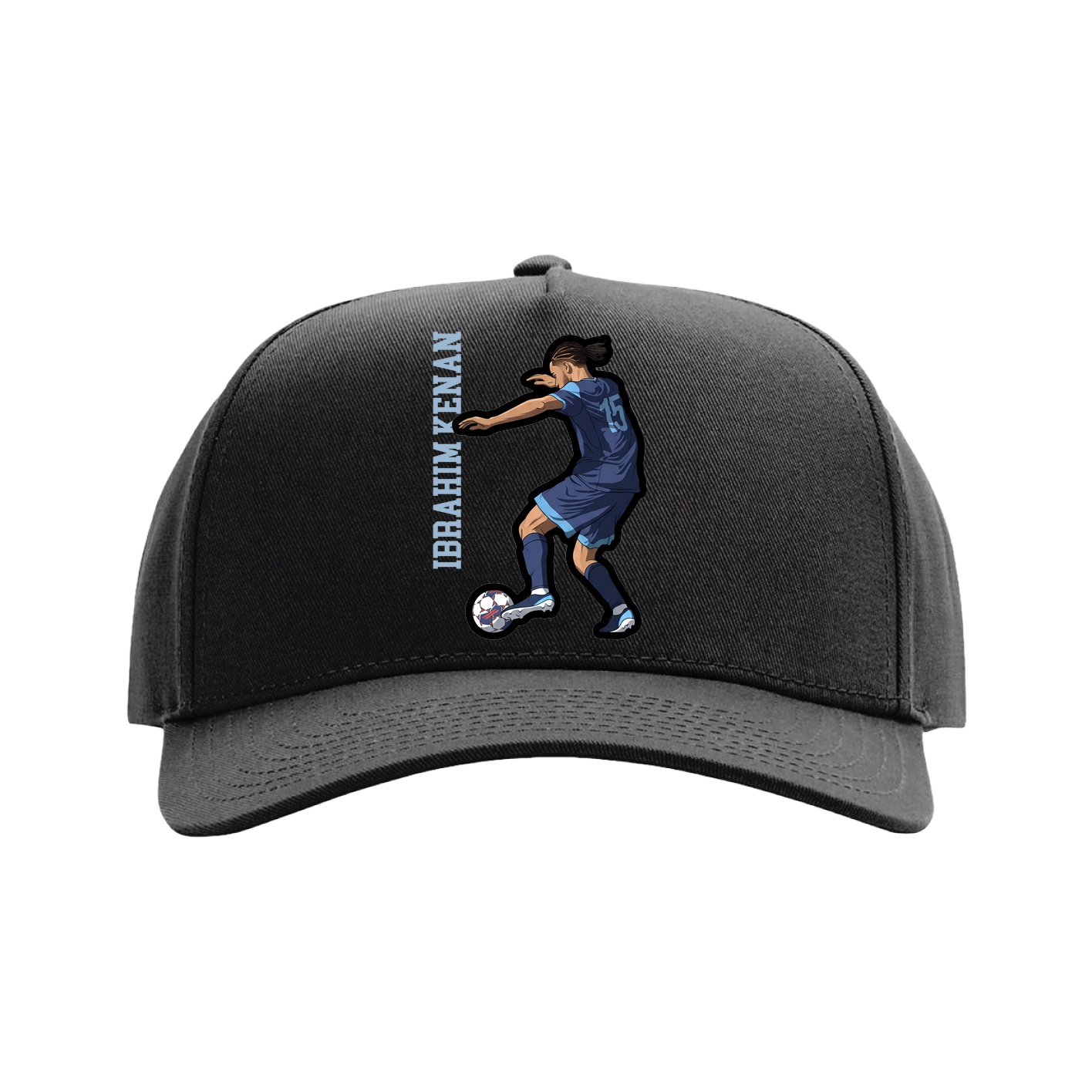 Full Fabric Five-Panel Champ Cap — Name Vertical in Black