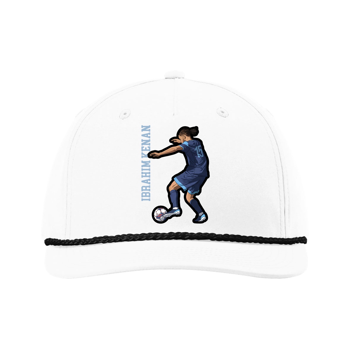 Five-Panel Classic Rope Cap — Name Vertical in White